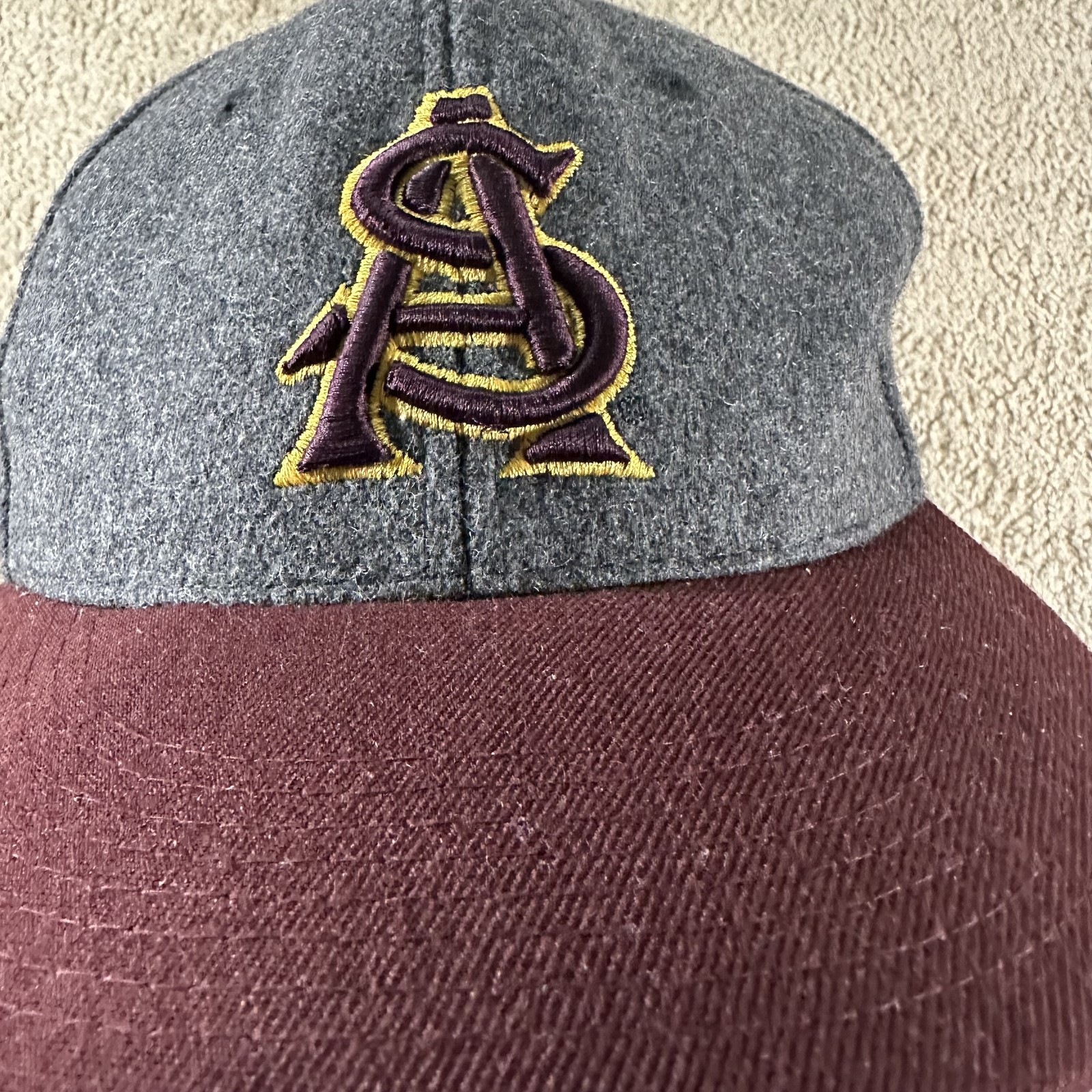 Arizona State Sun Devils Hat Cap Fitted Mens 7 3/8 Gray Maroon NCAA Baseball