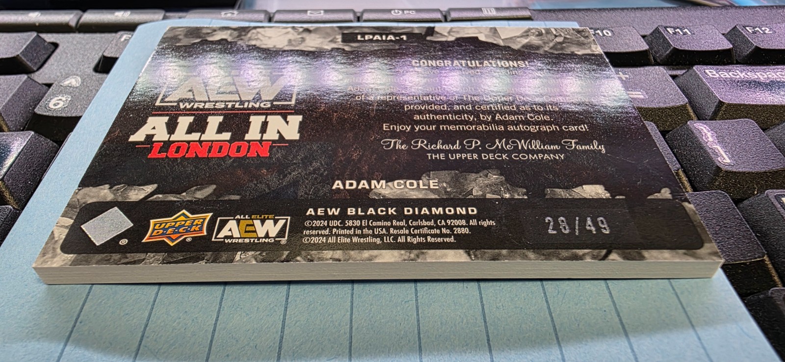 2024 Black Diamond AEW Adam Cole #LPAIA-1 All In Event Logo Patch Auto 28/49