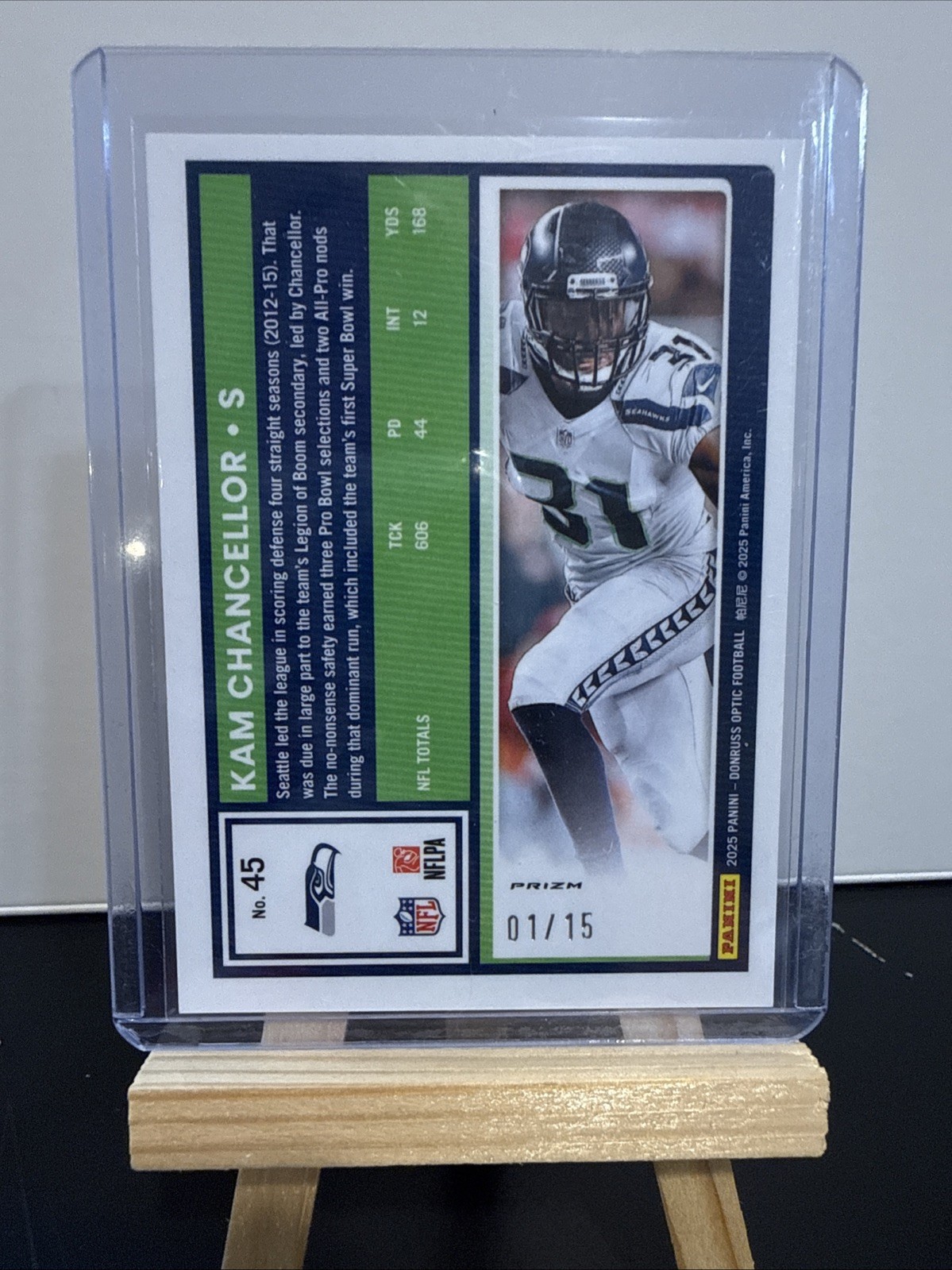2025 Panini Donruss Optic Kam Chancellor #45 Seahawks Blue Cracked Ice 1/15