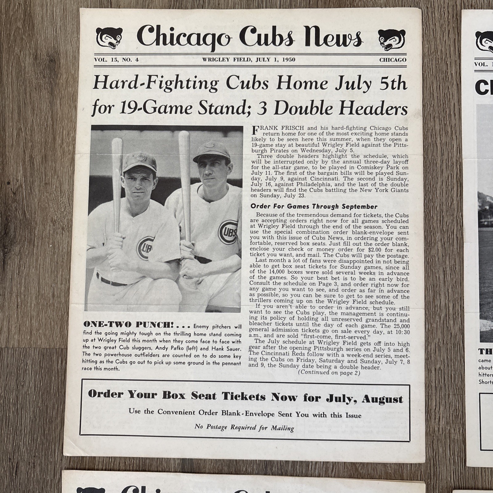 4 Issues 1950 Chicago Cubs News – Vintage 1950 Newsletters – Pre-Vineline