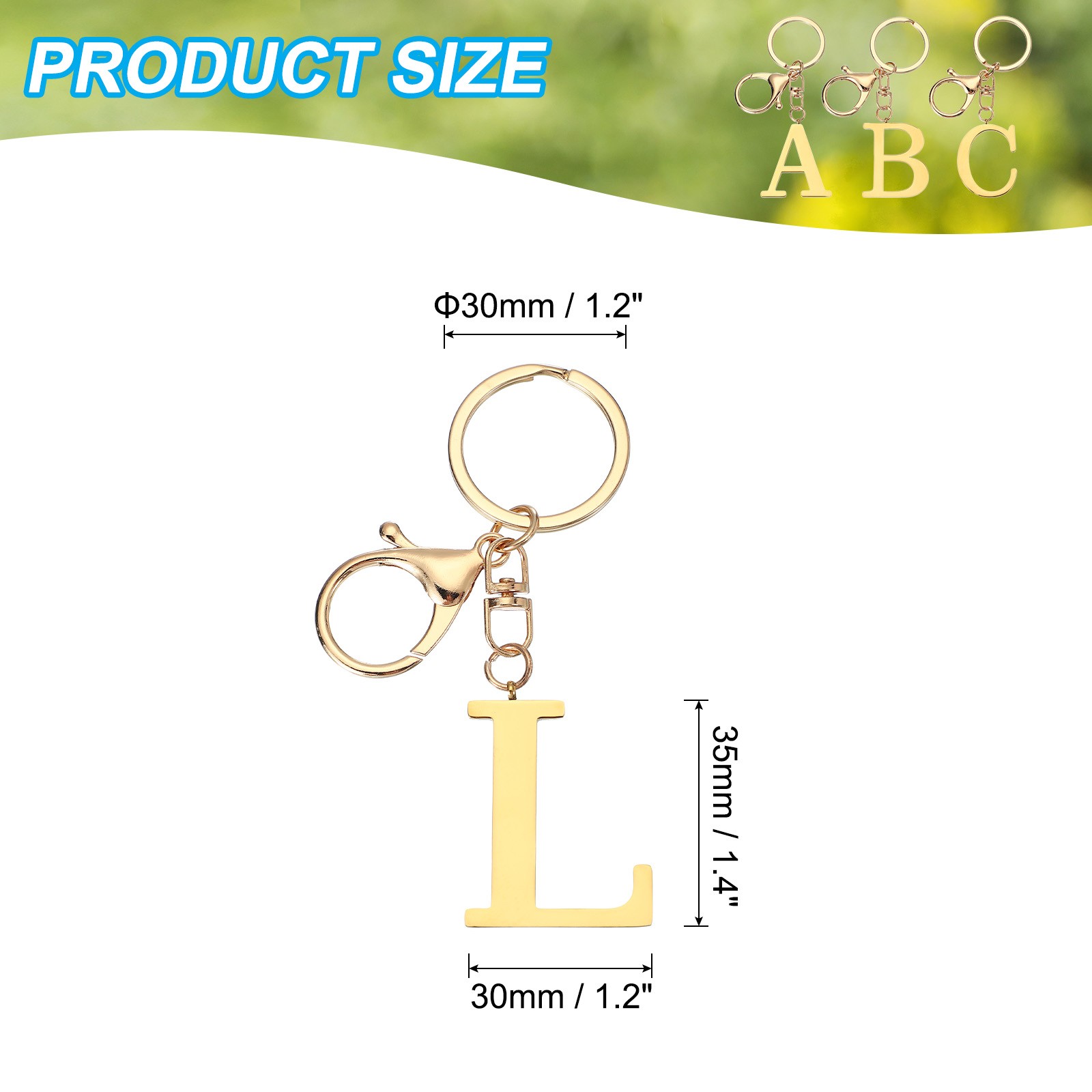 Initial Letter Key Chain Letter A-Z Keychain Initials Keyring, Golden (L)