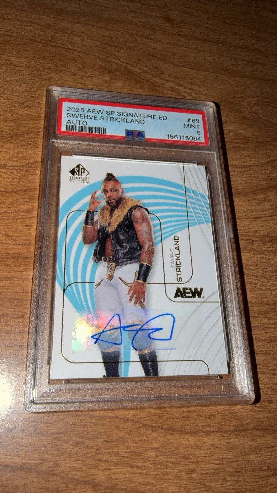 2025 UD AEW SP SIGNATURE SWERVE STRICKLAND BLUE AUTO PSA 9 POP1!
