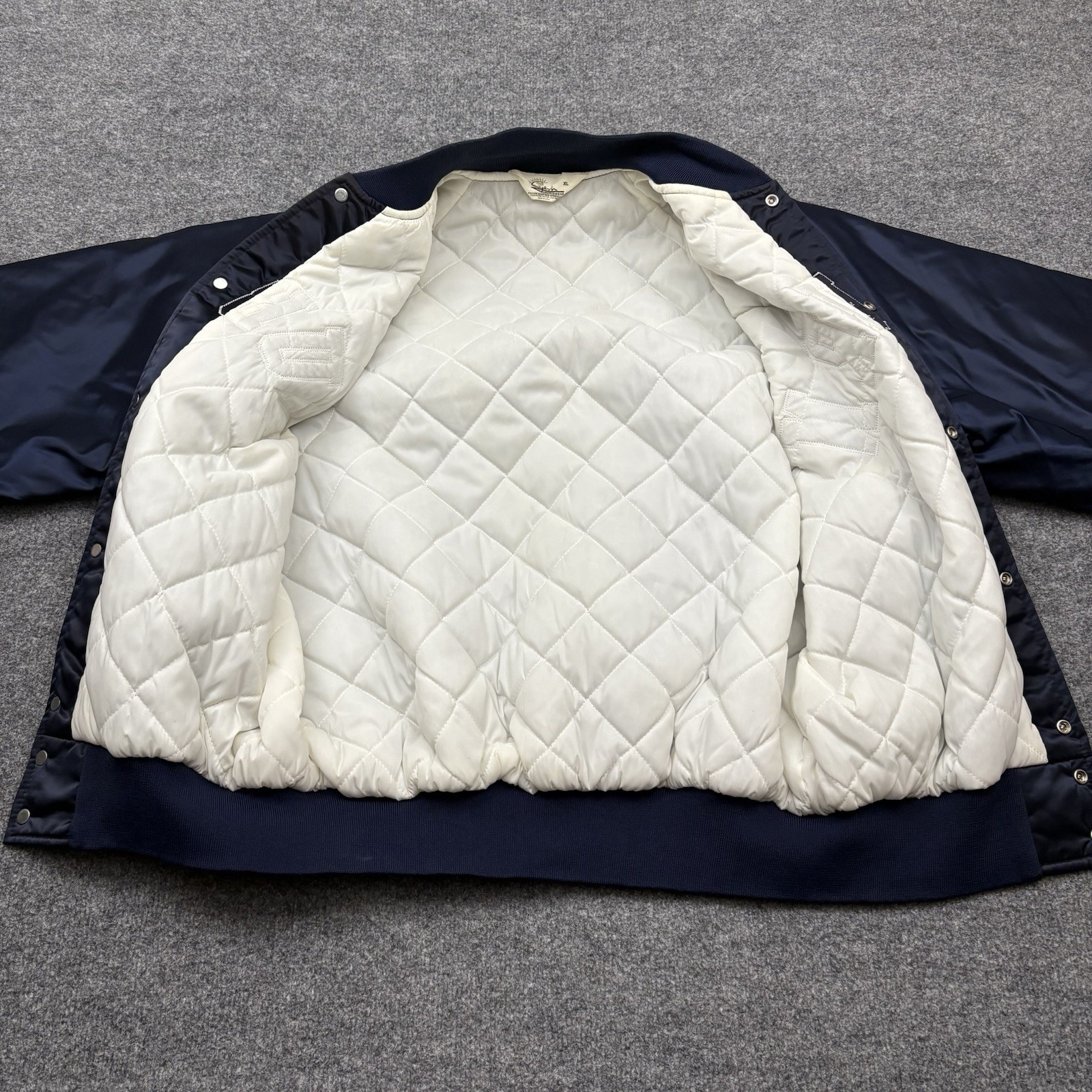 Vintage 80s Auburn Tigers Jacket Mens XL Blue Satin Bomber Sewn Quilted USA NCAA
