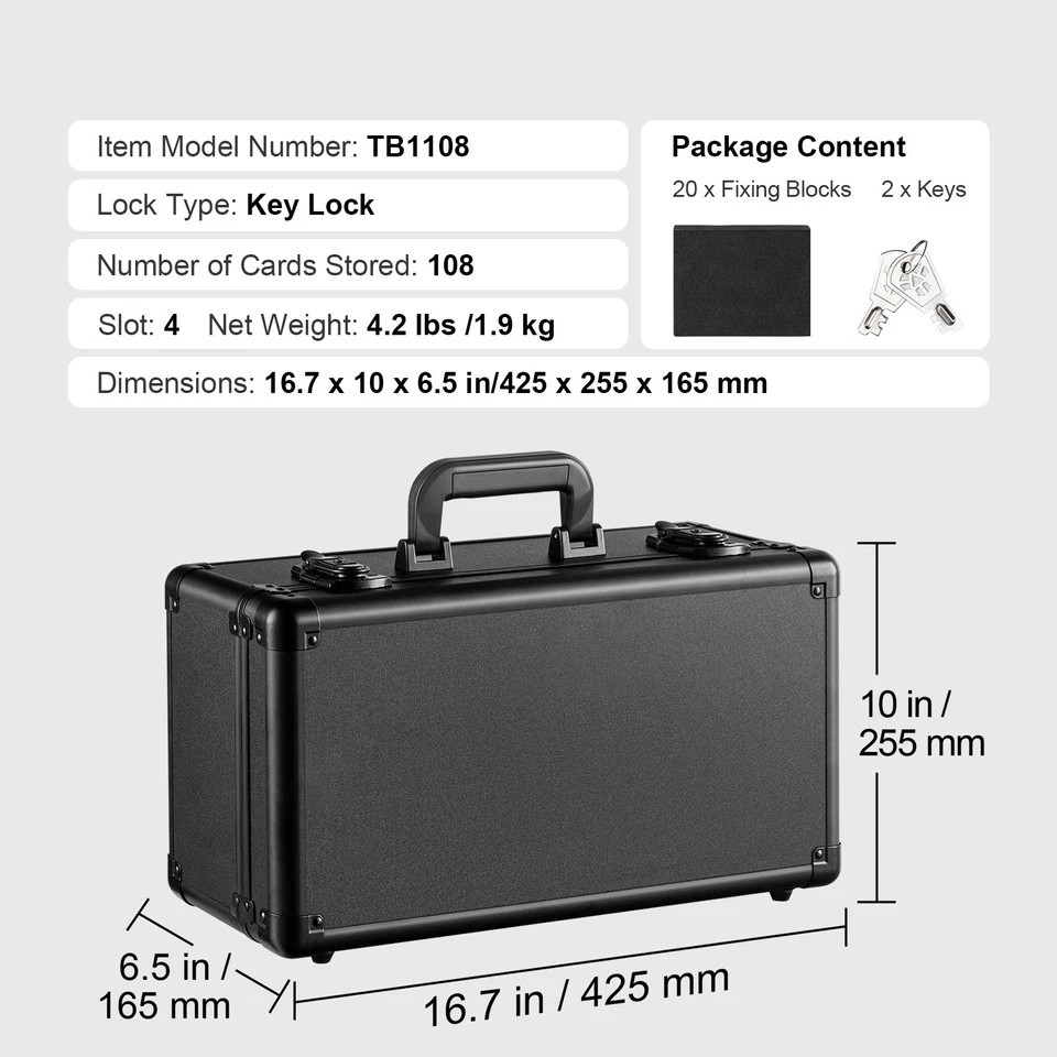 108 PSA Graded Card Storage Box 4 Slots Sports Card Holder Case Key Lock