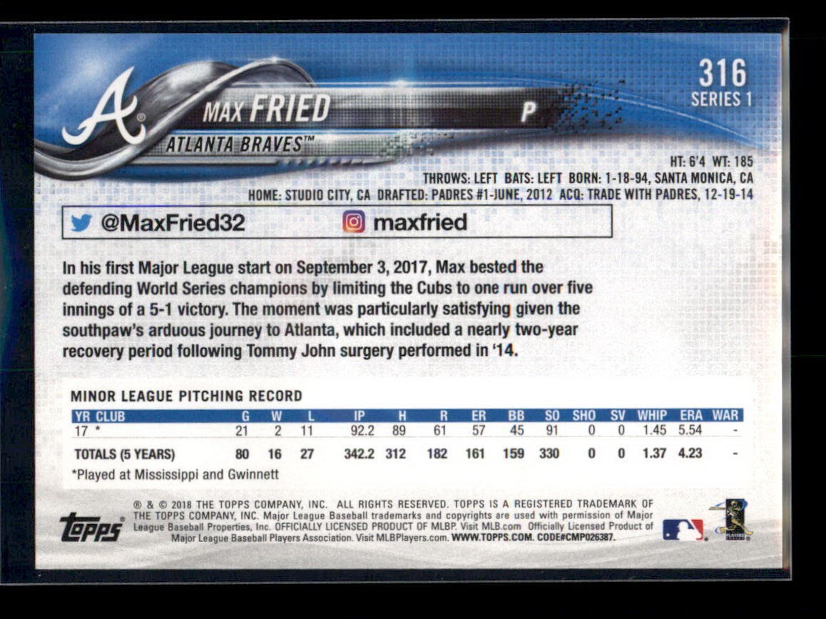 2018 Topps Max Fried #316 Rookie