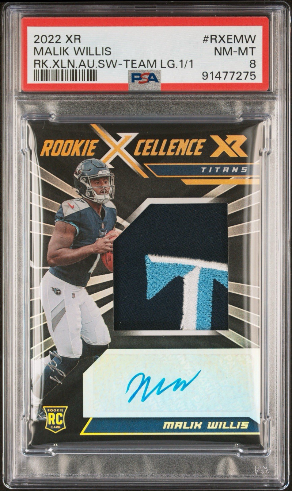 MALIK WILLIS 2022 Panini XR Rookie Team Logo Patch RPA AUTO Autograph 1/1 PSA 8