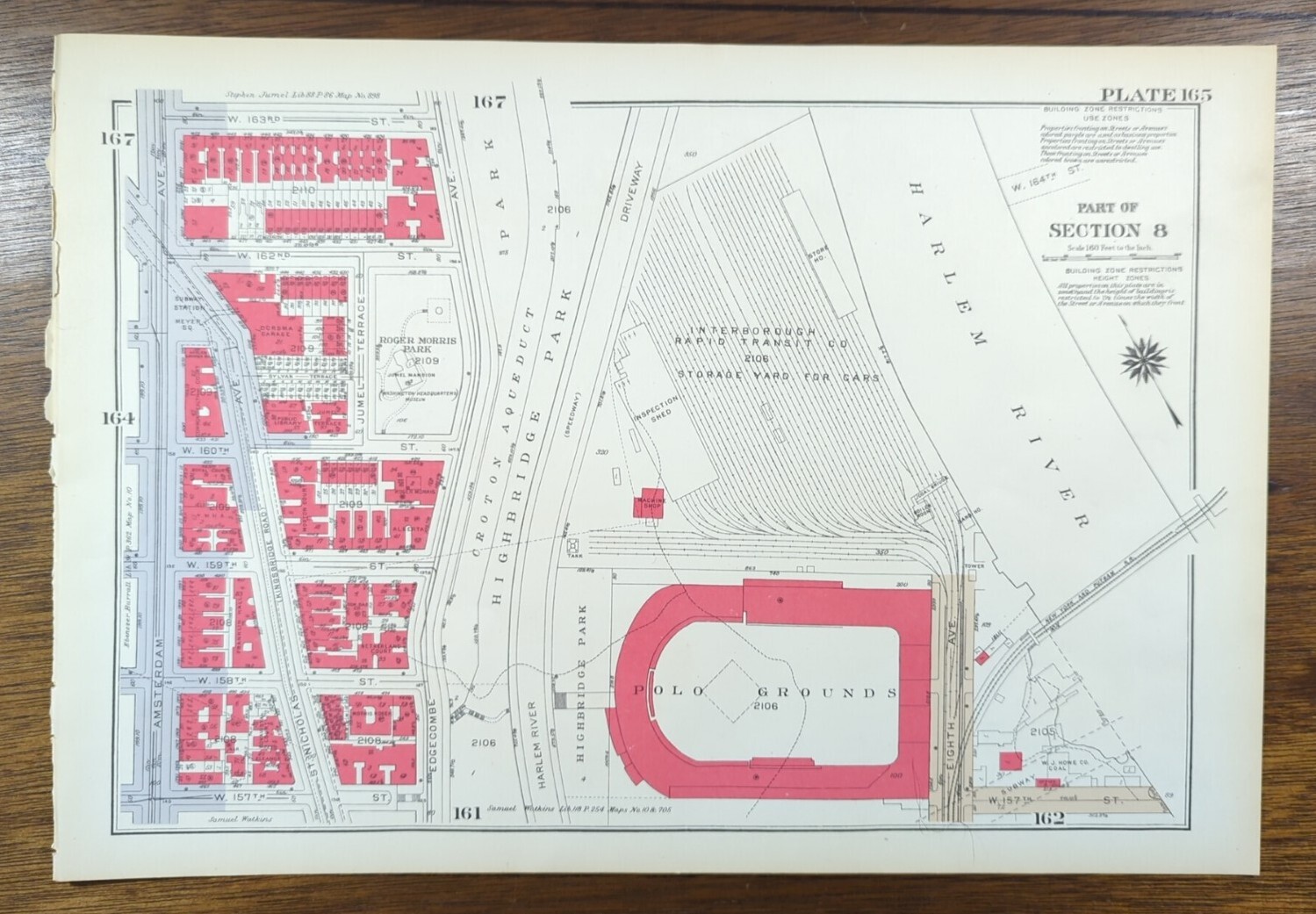 Vintage 1934 POLO GROUNDS STADIUM Map MANHATTAN NEW YORK CITY NY ~ MLB NFL