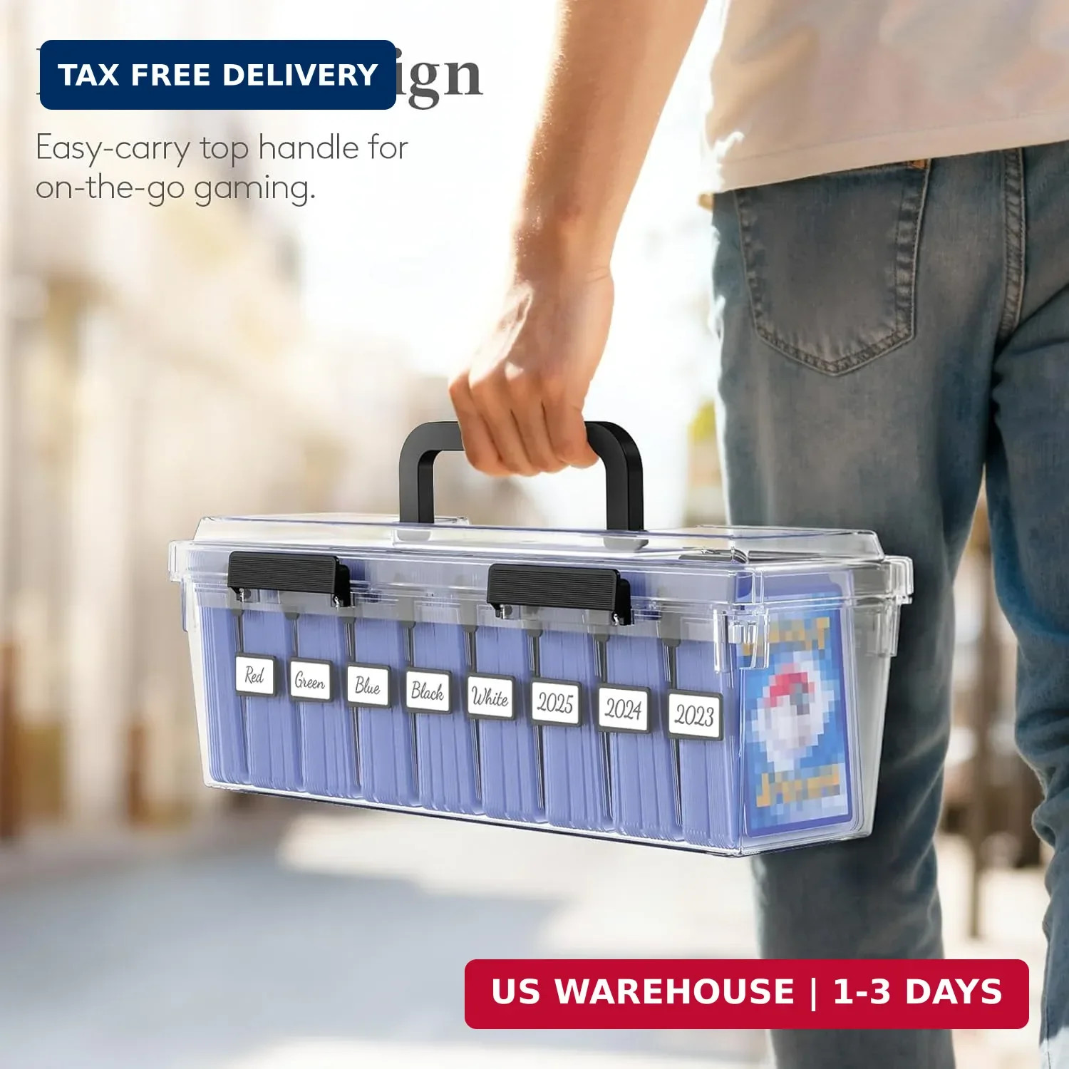 Trading Card Storage Box fit for Toploader, Stackable Reinforced Latch C