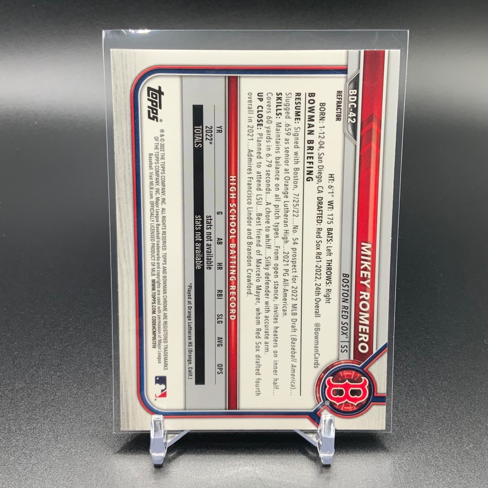 Mikey Romero 2022 Bowman Draft Chrome 1st Refractor TTC6037