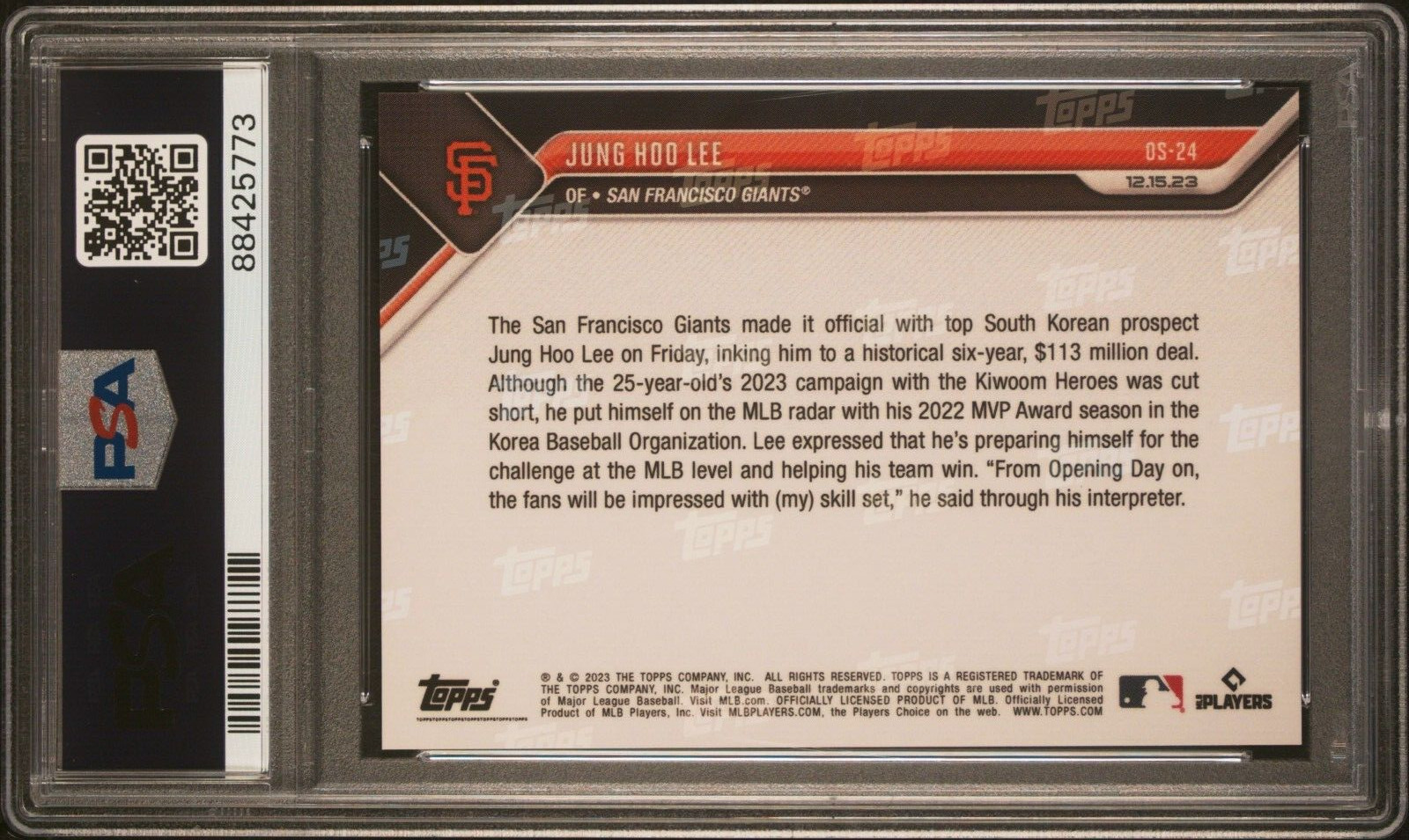 2023 TOPPS NOW #OS24 JUNG HOO LEE SF GIANTS ROOKIE INTRO 1ST CARD * PSA 10 * QTY