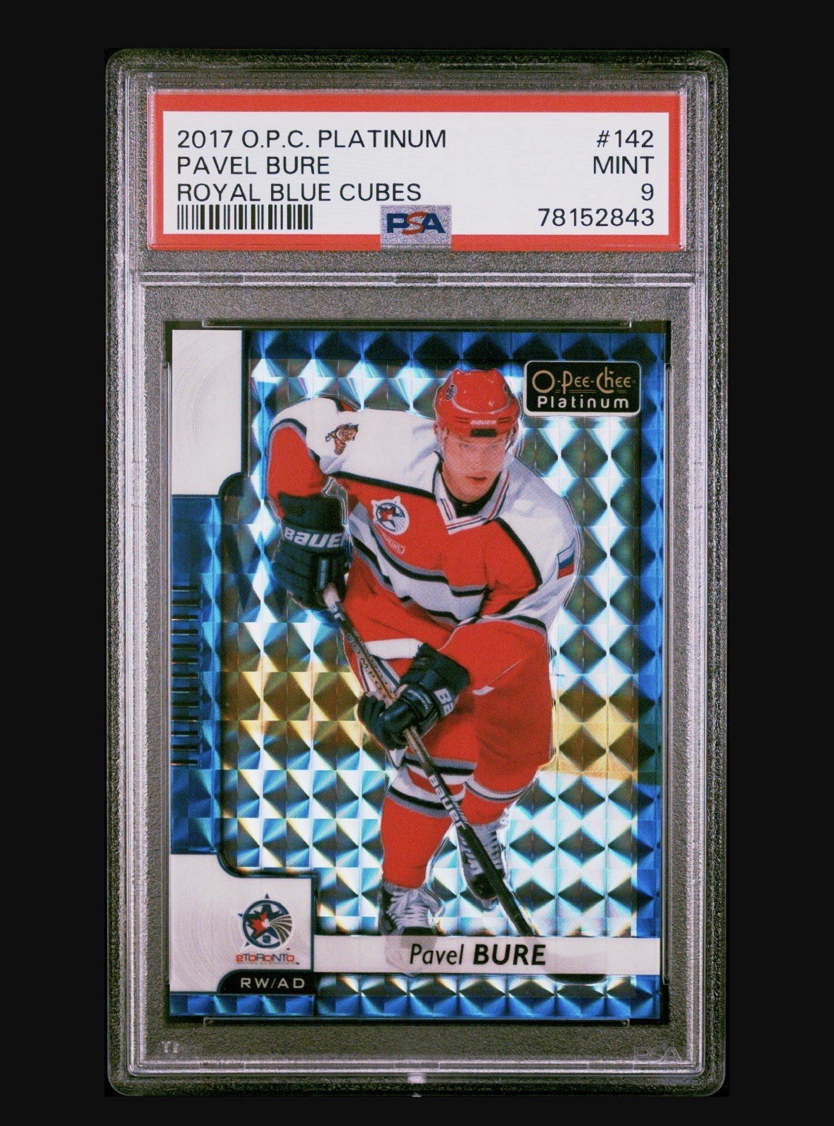 2017-18 OPC Platinum Royal Blue Cubes #142 Pavel Bure /99 PSA 9 Canucks Panthers