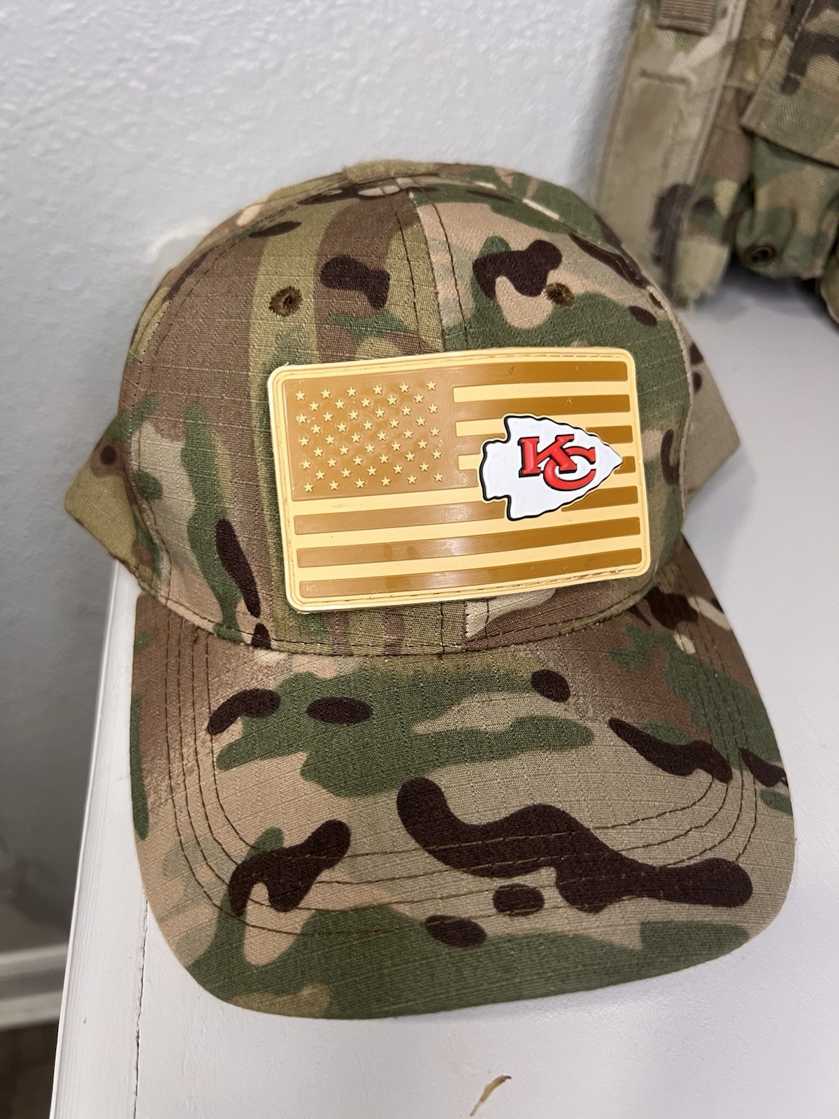 Military Combat American Flag Kansas City Chiefs football PVC Patch W Vlcro