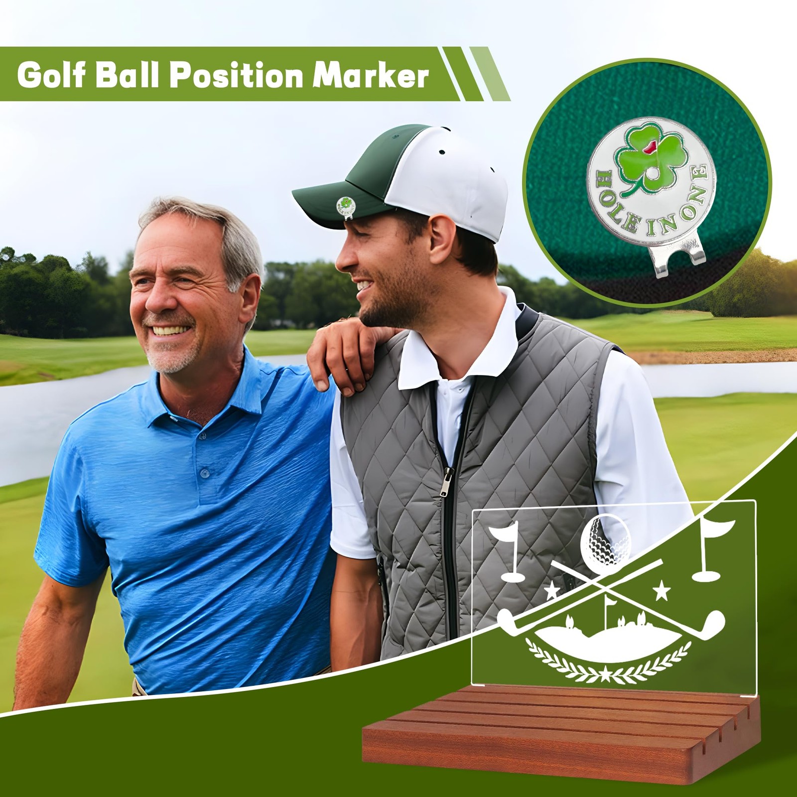 Light Up Golf Ball Marker Display Wooden Acrylic Warm White Lights USB Desk