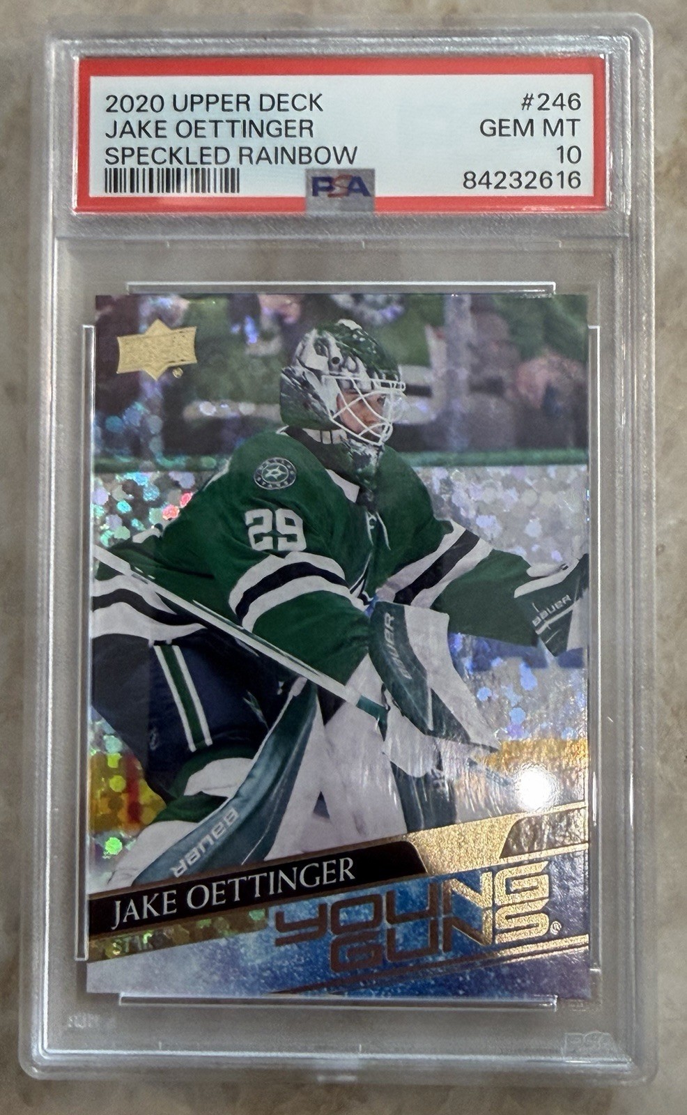 Upper Deck 2020-21 Young Guns Jake Oettinger #246 Speckled PSA 10