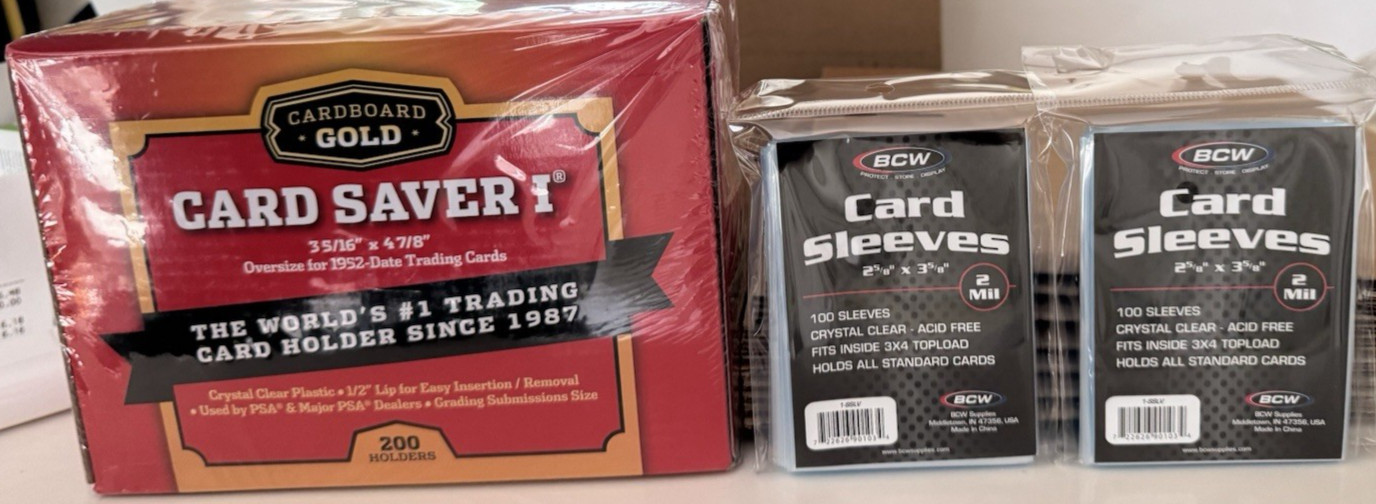 200 Ct Card Saver 1 Cardboard Gold Sealed Box and 200 BCW Sleeves PSA Discounts!