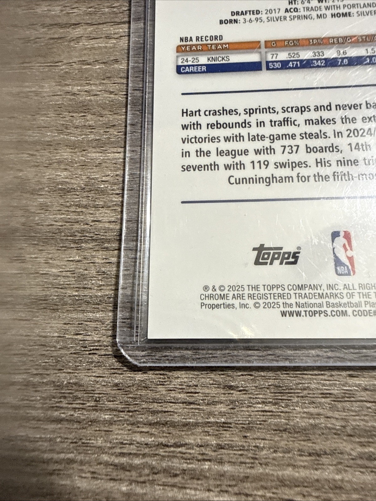2025-26 Topps Chrome – Josh Hart – Blue X-Fractor #160 NY Knicks Color Match