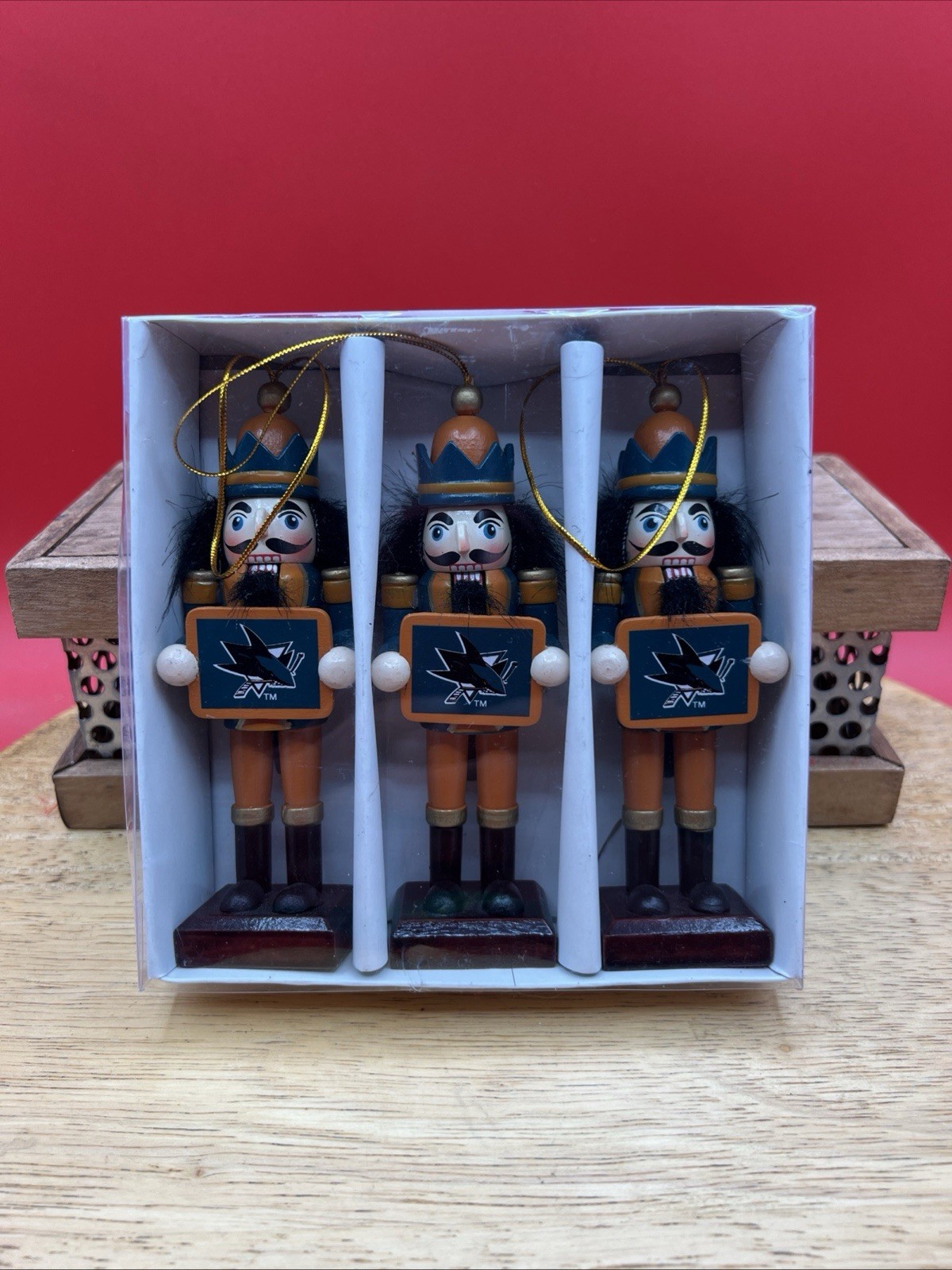 3 Piece San Jose Sharks Wooden Nutcracker Christmas OrnamentS NHL 5 Inches