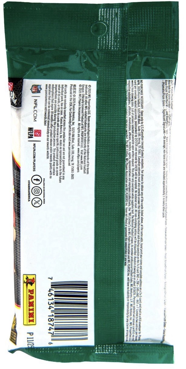 2025 Panini Prizm NFL Football 15 Card Value Pack (1) ONE Pack Fat Pack
