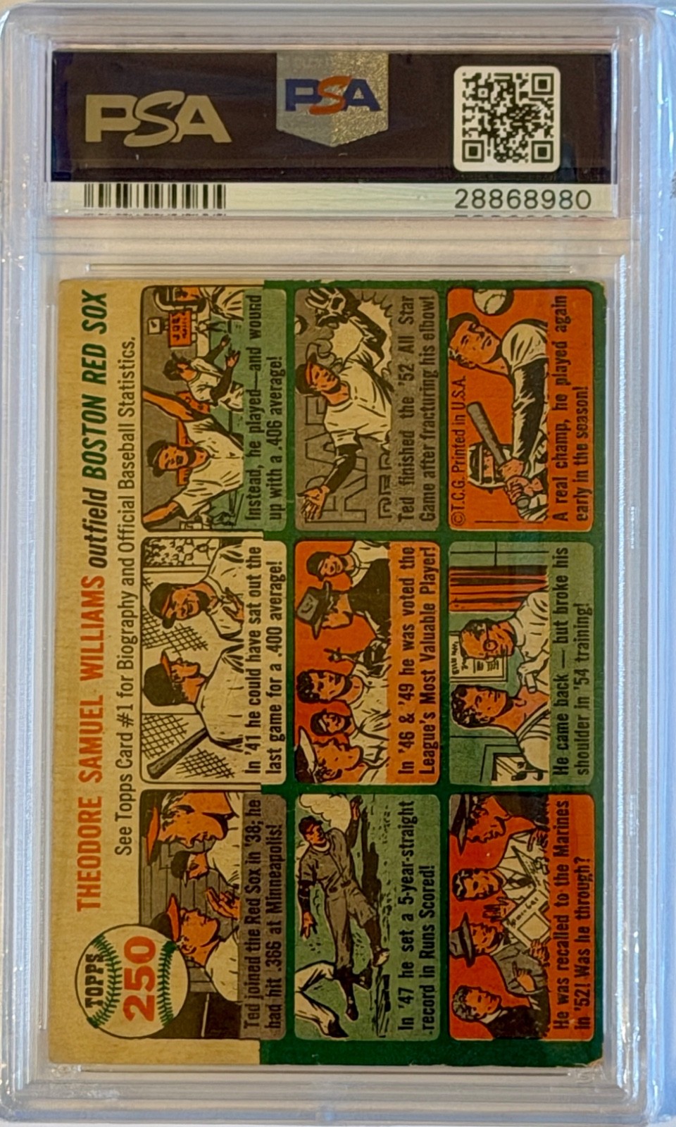 1954 Topps #250 Ted Williams Graded PSA 2 Good