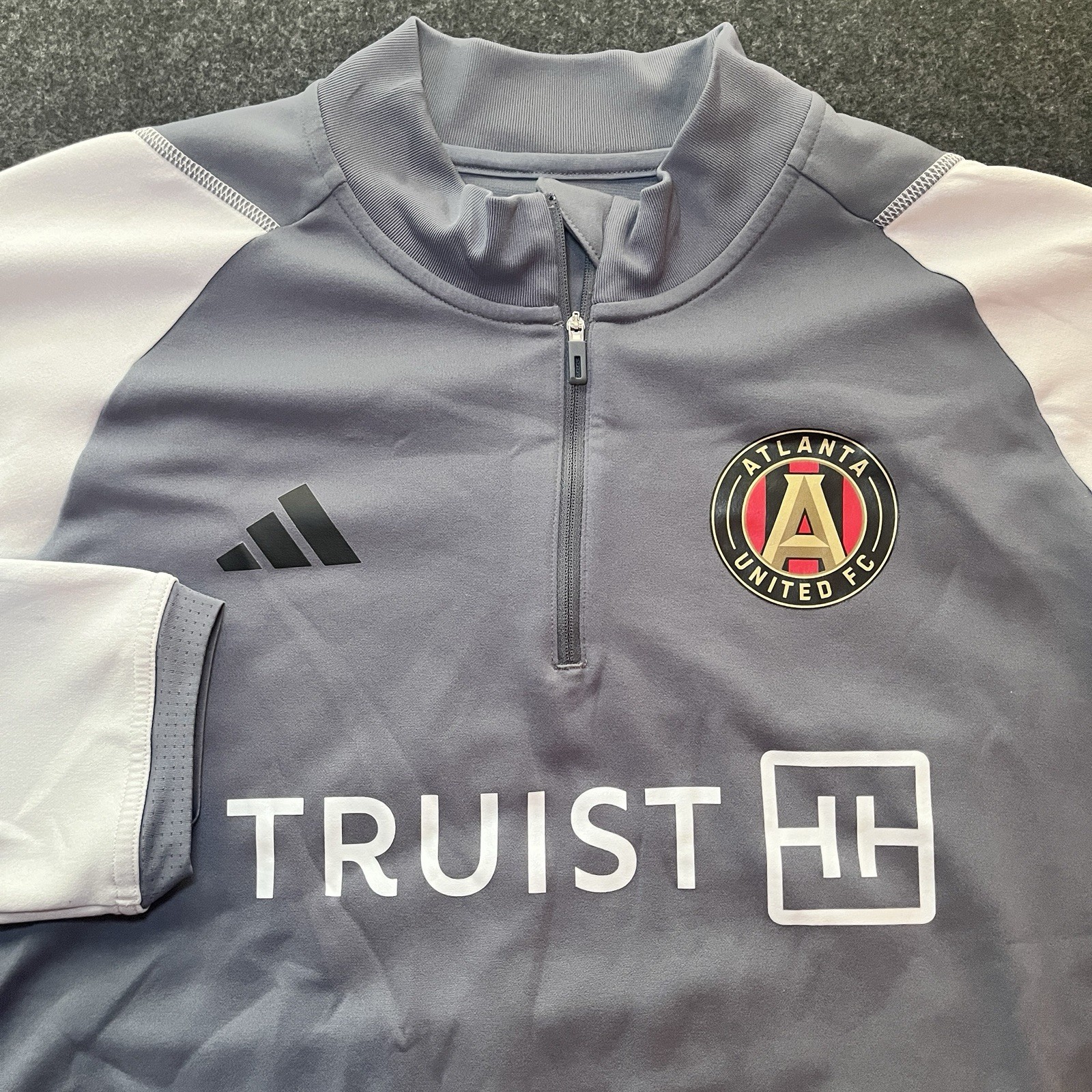 adidas Atlanta United MLS Soccer Gray 1/4 Zip Long Sleeve Shirt Mens XL