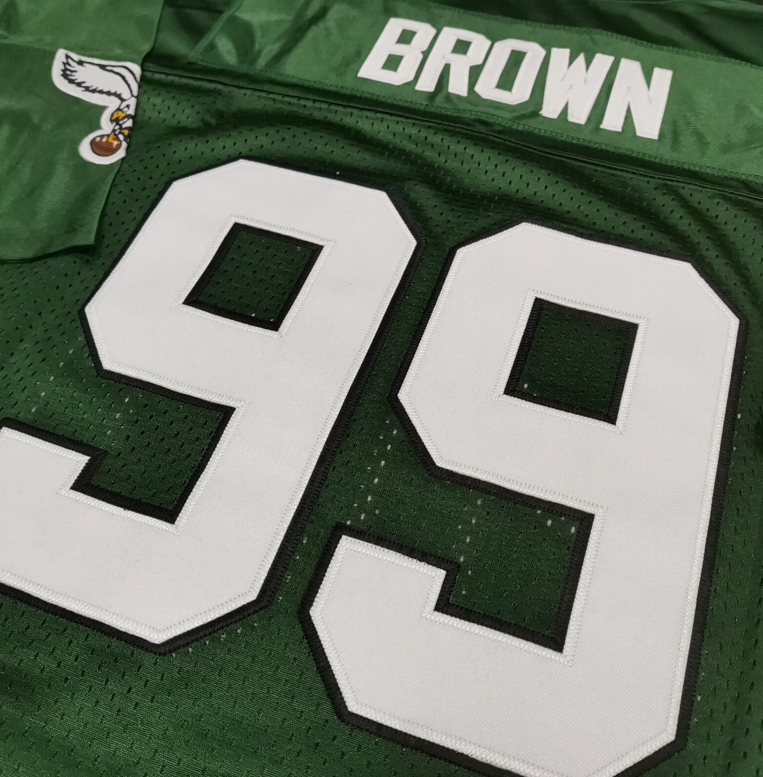 VINTAGE Jerome Brown #99 Eagles Sewn Stitched Green Jersey.
