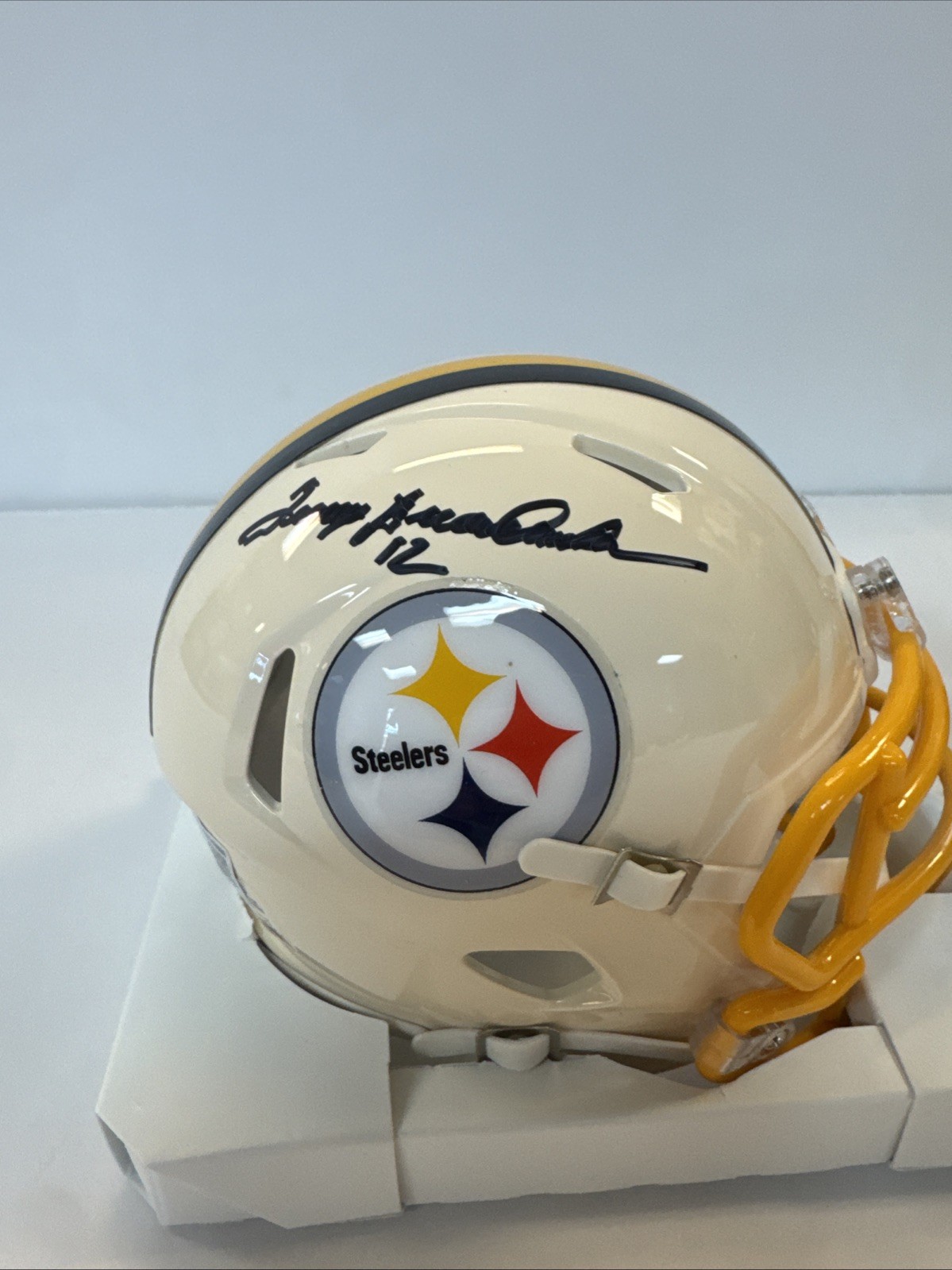 Terry Bradshaw #12 Signed Pittsburgh Steelers Retro Mini Helmet | BAS Witnessed