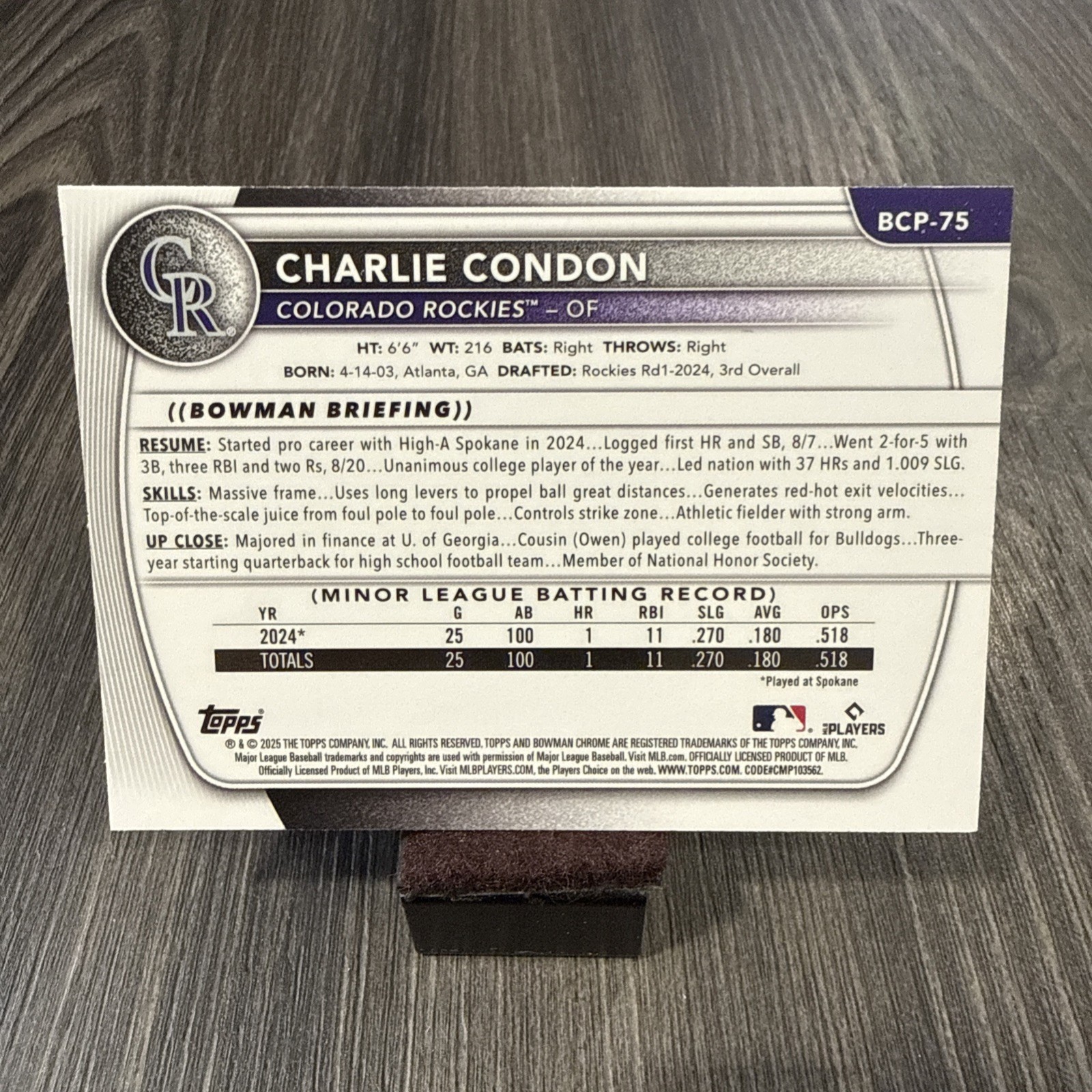 2025 Bowman Chrome #BCP-75 Charlie Condon Mega Mojo Refractor 1st Bowman RC