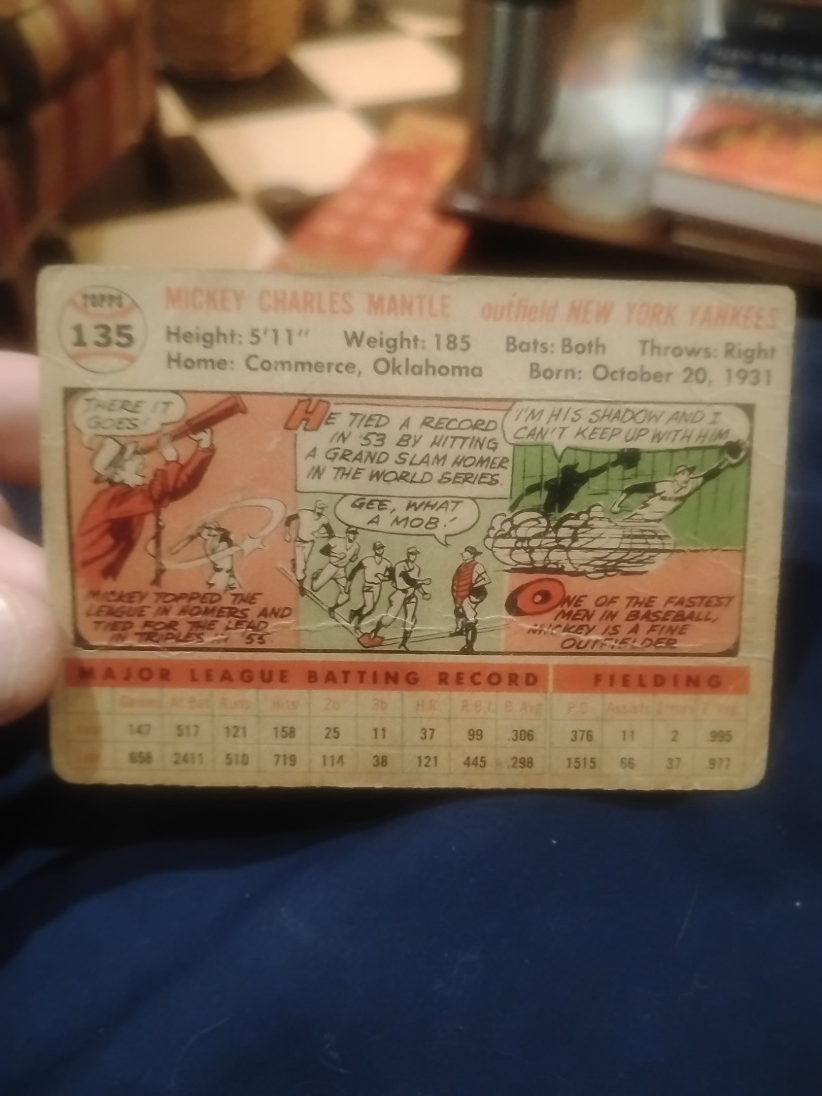 1956 Topps Mickey Mantle #135 Gray Back Yankees HOF 56 Triple Crown/MVP Yr Poor