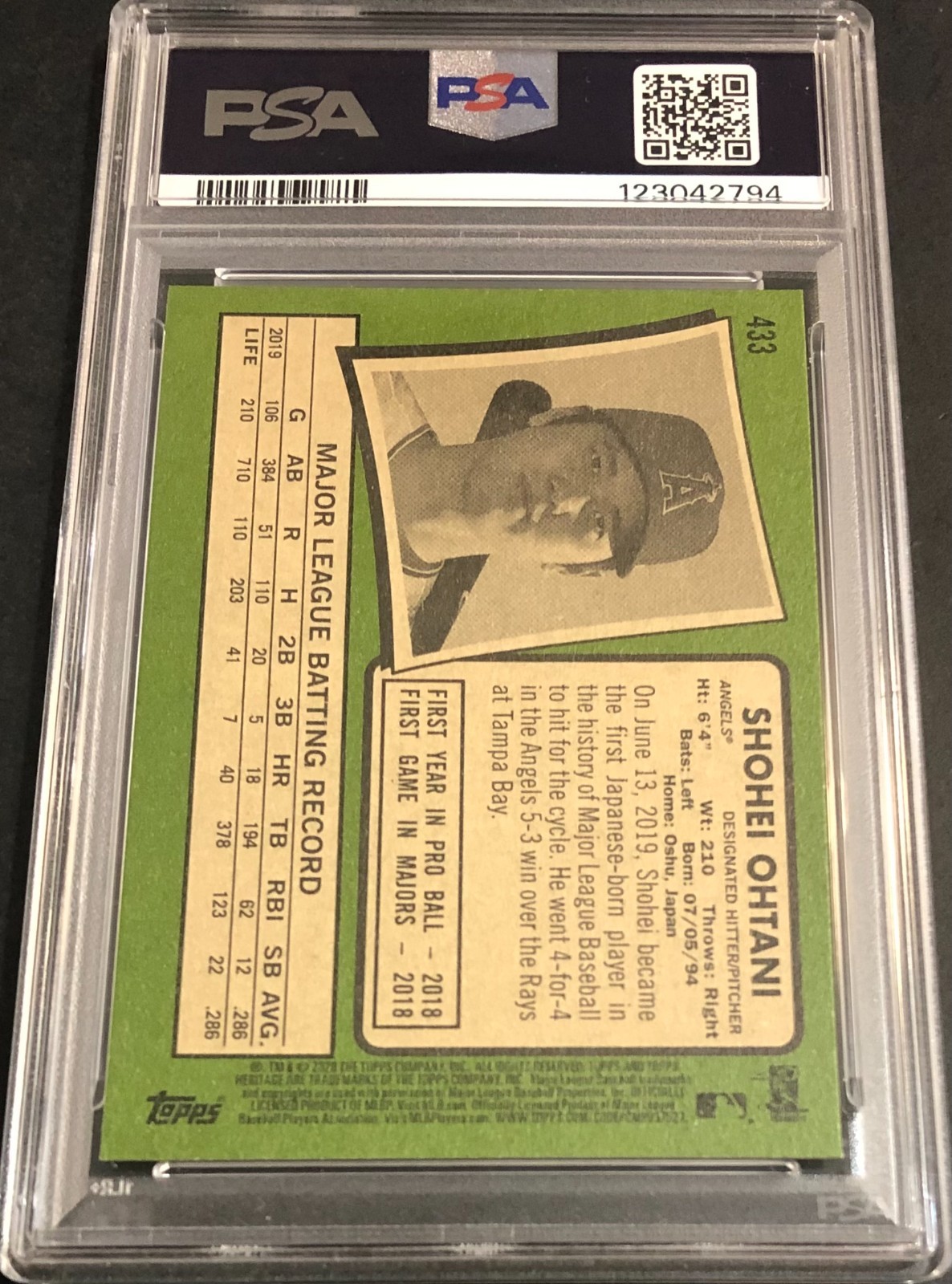 2020 Topps Heritage Shohei Ohtani #433 PSA 10 GEM MINT! FREE PRIORITY SHIPPING!