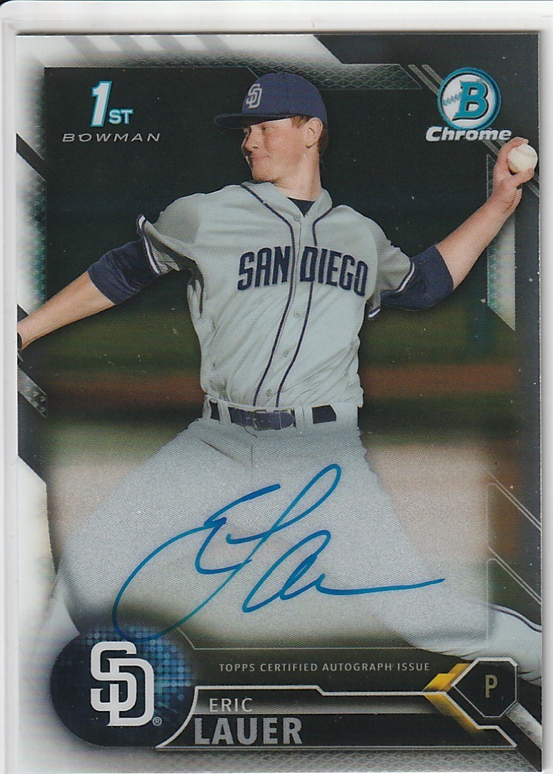 Eric Lauer 2016 1st Bowman Chrome Auto. Refractors: Sky Blue. Gold. 42/50 BDC-57