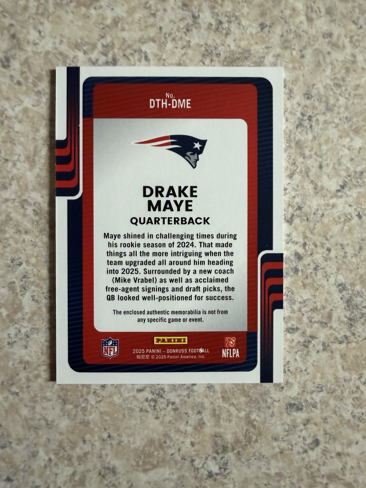Panini Donruss Threads Drake Maye Rookie Mem Insert #DTH-DME Patriots