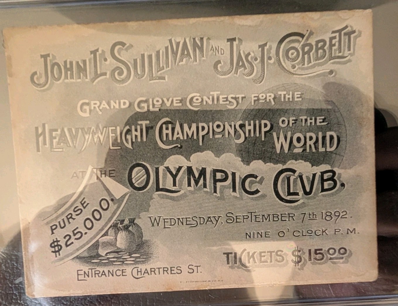 1892 John L Sullivan James J Corbett Ticket PSA 3 Just 8 Higher 1st Modern Glove