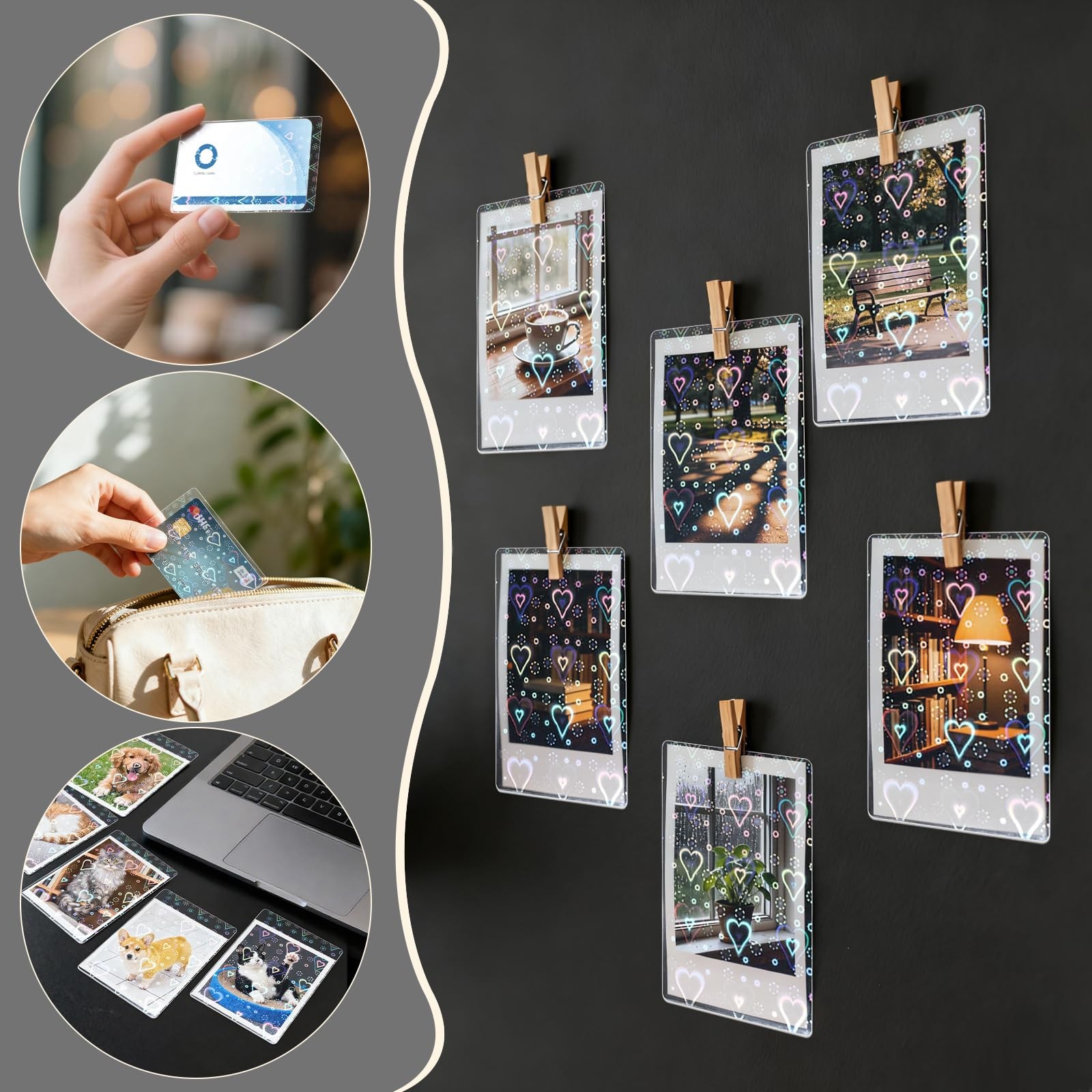 100Pcs Photocard Sleeves, Heart Laser Flashing Holographic Card Sleeves, 200 …