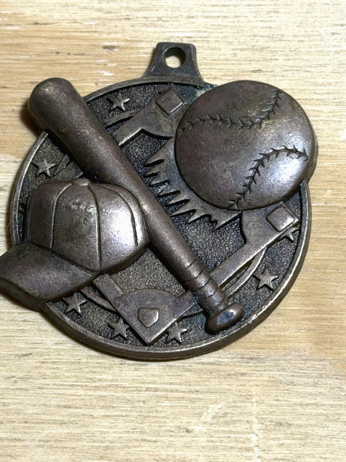Vintage Baseball Bronze Crown Medal USA Engraved round 2 1/4 inch
