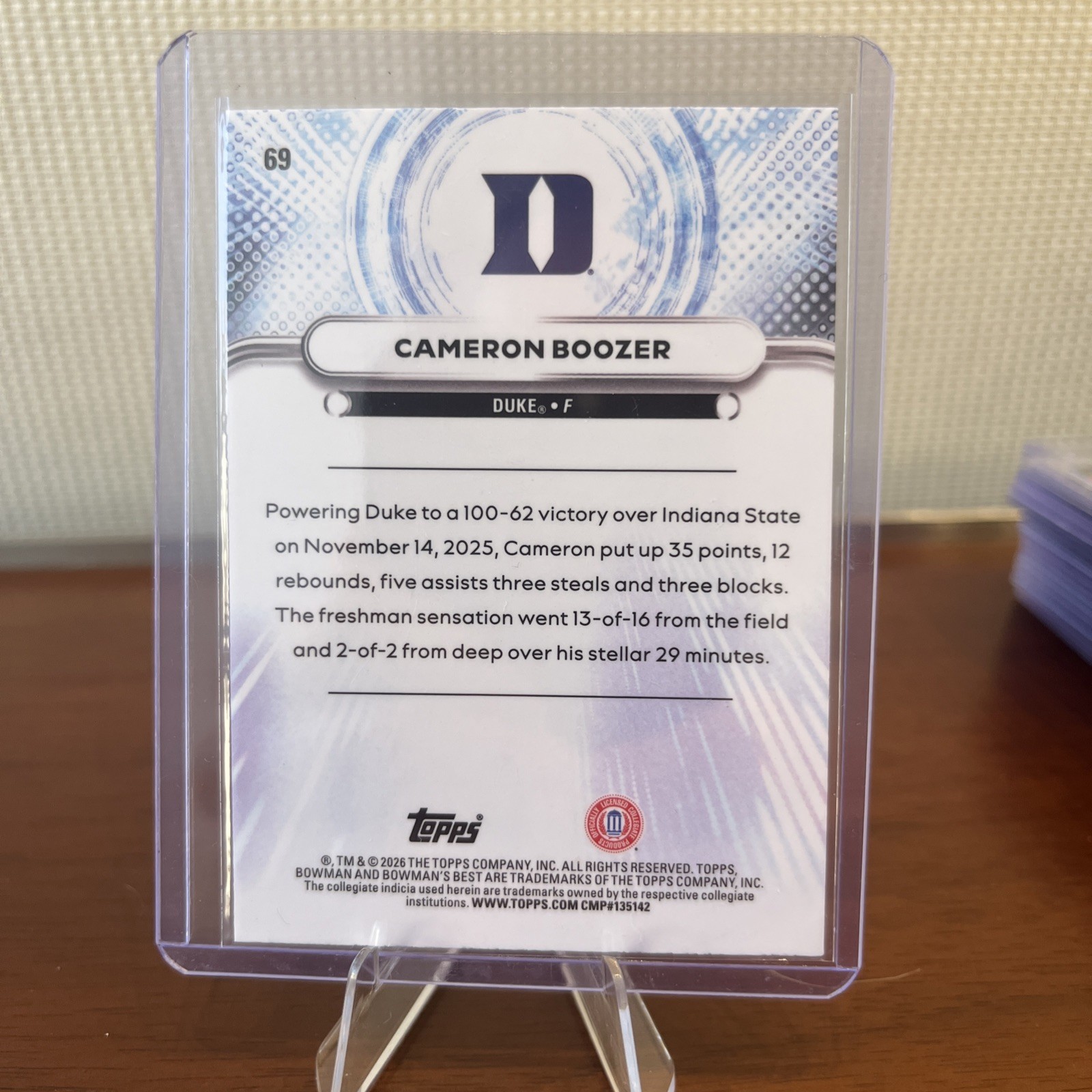 Cameron Boozer #114/150 Bowman Best University Blue Refractor Rookie Grizzlies