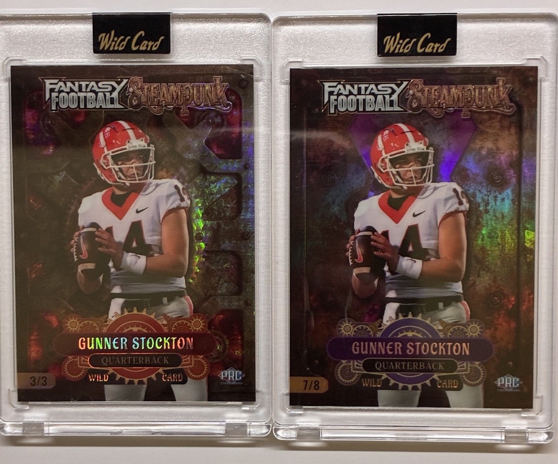 Gunner Stockton 2026 wild card FF Football Steampunk 2 card lot 3/3, 7/8 Georgia