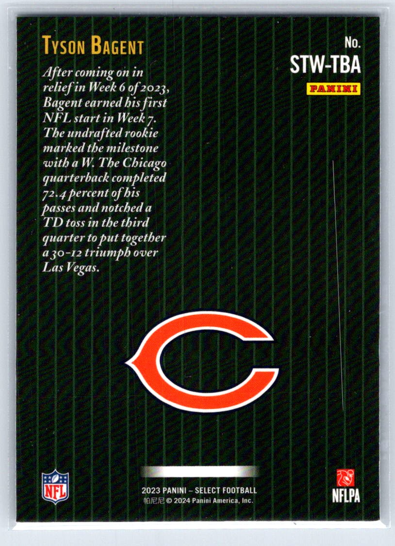 2023 Panini Select Tyson Bagent #STW-TBA RC Score Select Throwback Chicago Bears