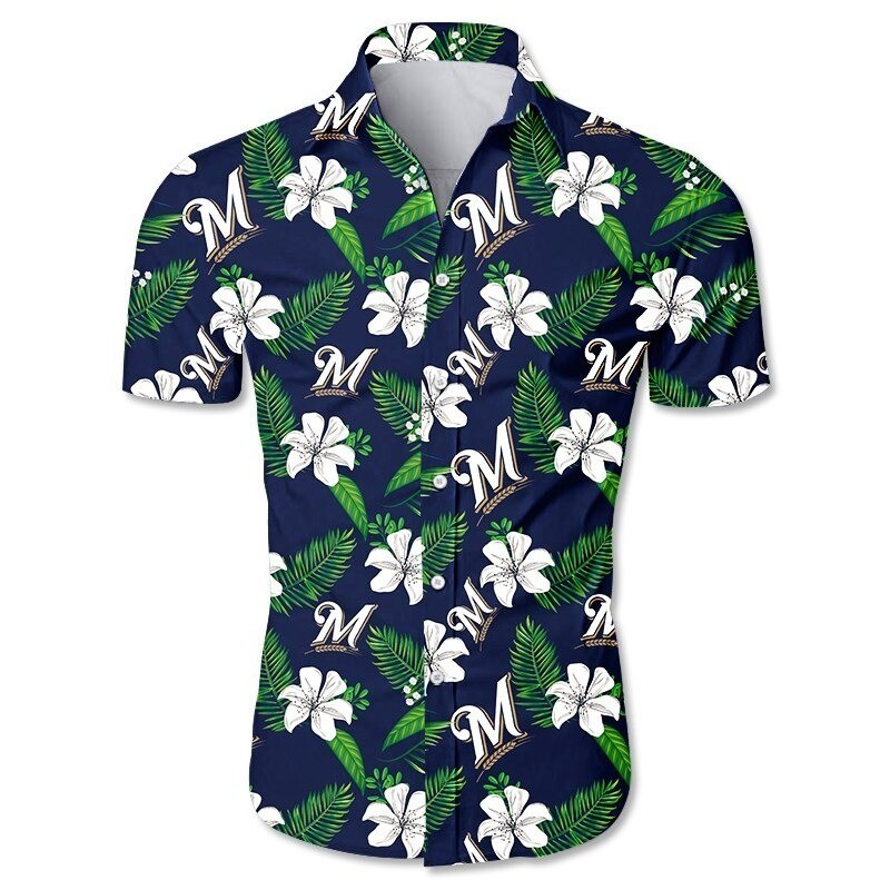 Milwaukee Baseball Team Brewerss Hawaiian Button Down Shirt Unisex Adults S-5XL