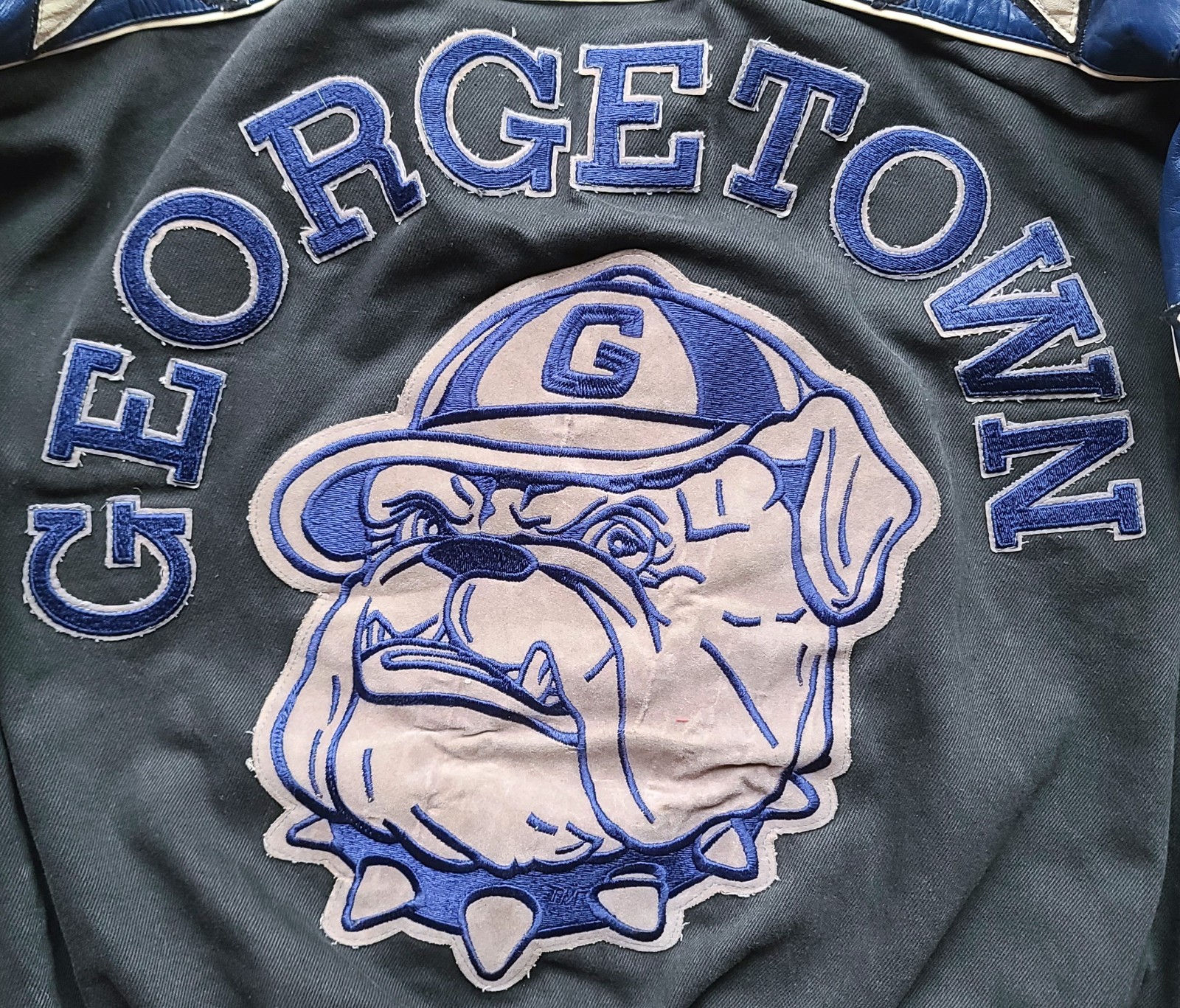 Georgetown Hoyas 90s JEFF HAMILTON bomber LEATHER jacket L navy blk NCAA vintage
