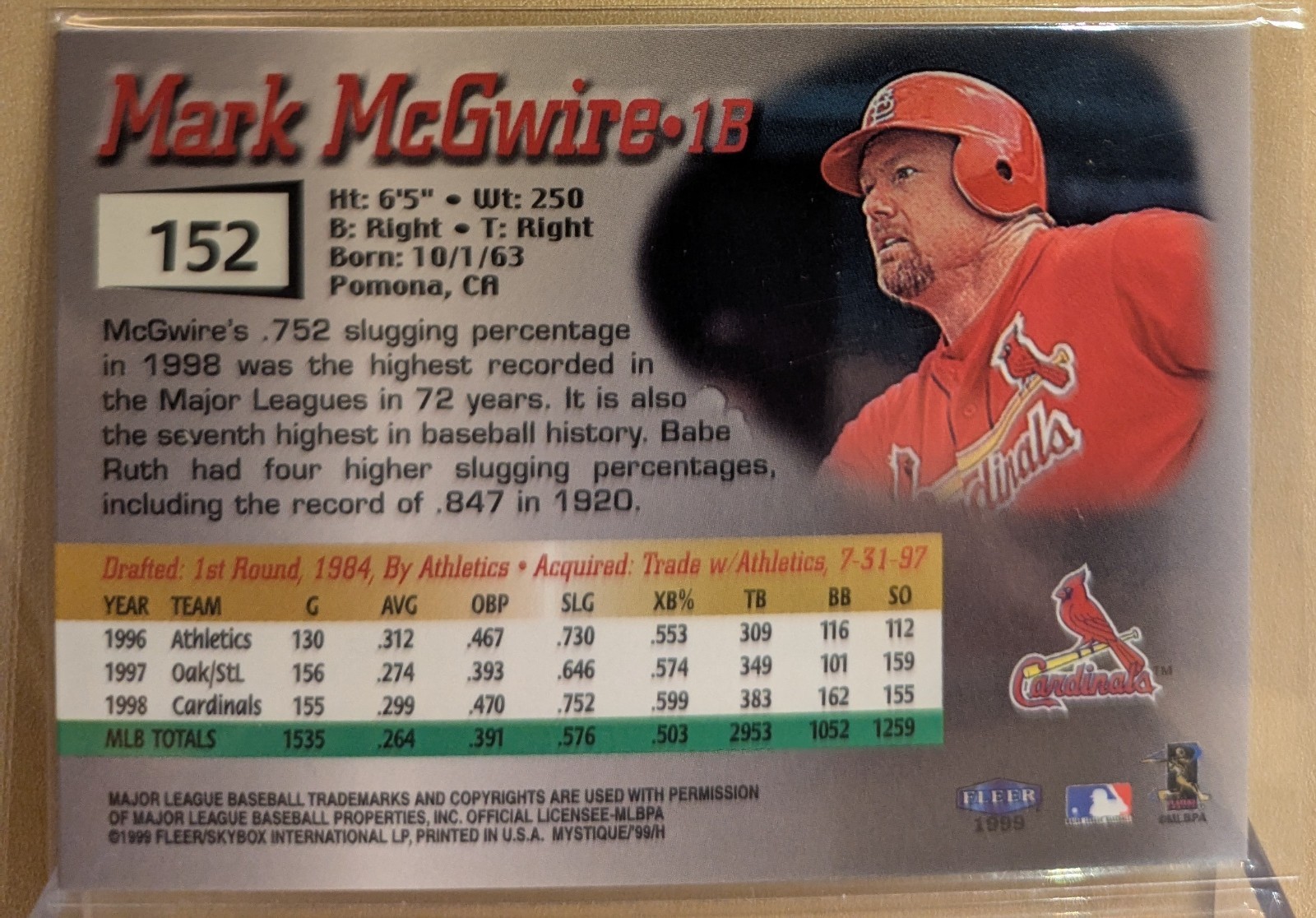 1999 Fleer Mystique RED #152 Mark McGwire RARE COLOR MATCH SHORT PRINT SP /2500