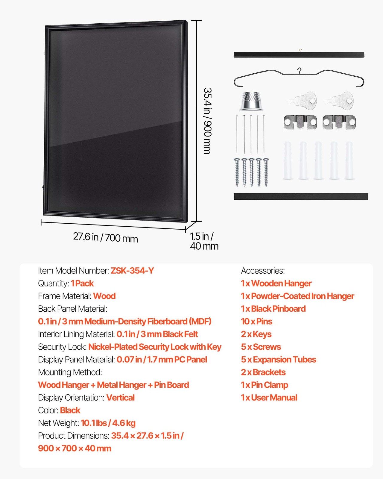 VEVOR Jersey Frame Display Case 35.4×27.6×1.5 in Wooden Sport Jersey Shadow Box