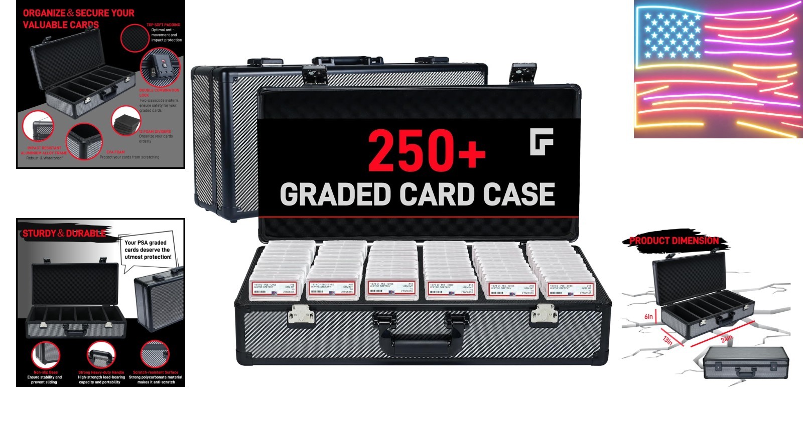 6 Row 250+ TSA Combination Lock Sports Card Cases Graded Card Case Psa Graded…