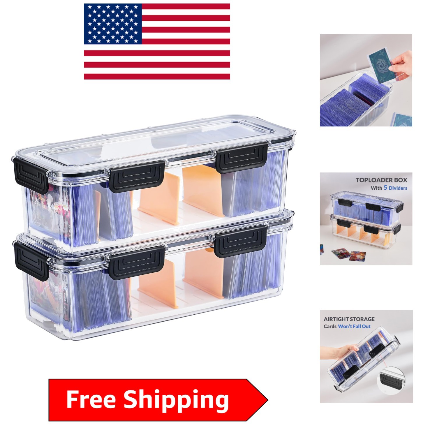 Airtight Trading Card Storage Box with 5 Dividers – Holds 330 Toploaders