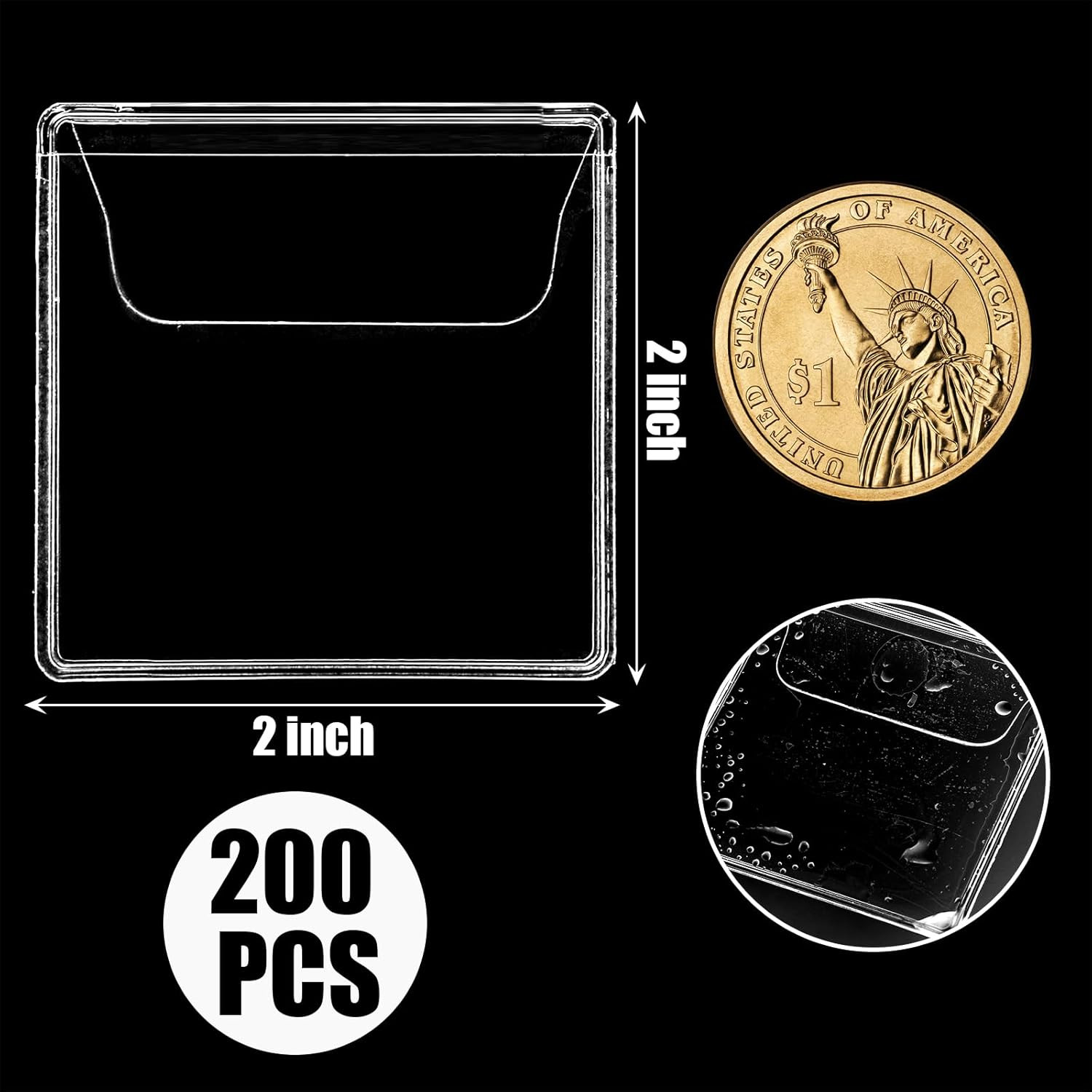 200 Pack Single Pocket Coin Sleeves for Collectors, 2 x 2 Inch Clear PVC Coin…