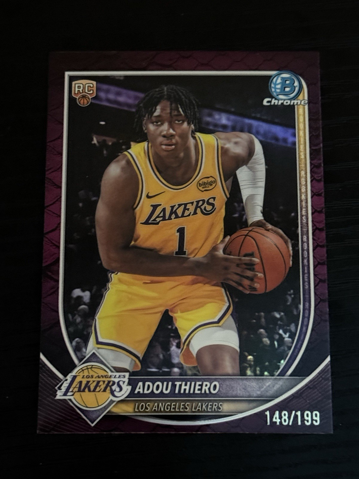 Adou Thiero Rookie Bowman Chrome Reptilian Fuchsia Refractor! #/199 Lakers!