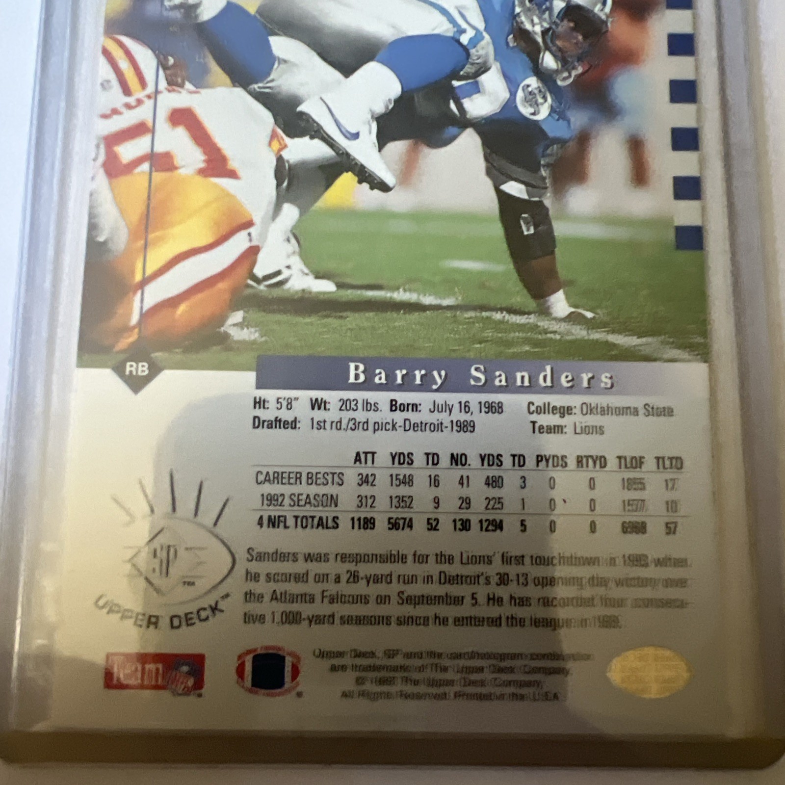 1993 UPPER DECK SP BARRY SANDERS #88 BASE CARD DETROIT LIONS