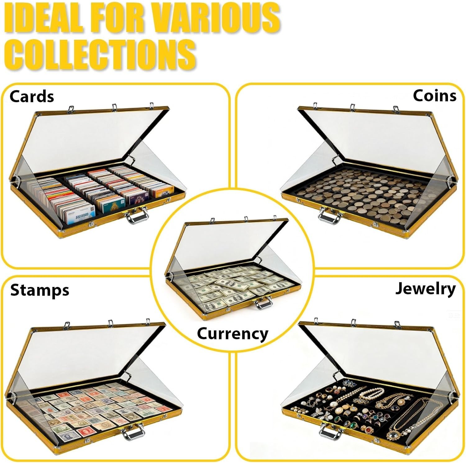 34″ x 22″ Card Display Case,Black Aluminum Lockable Trading Card Case with Handl