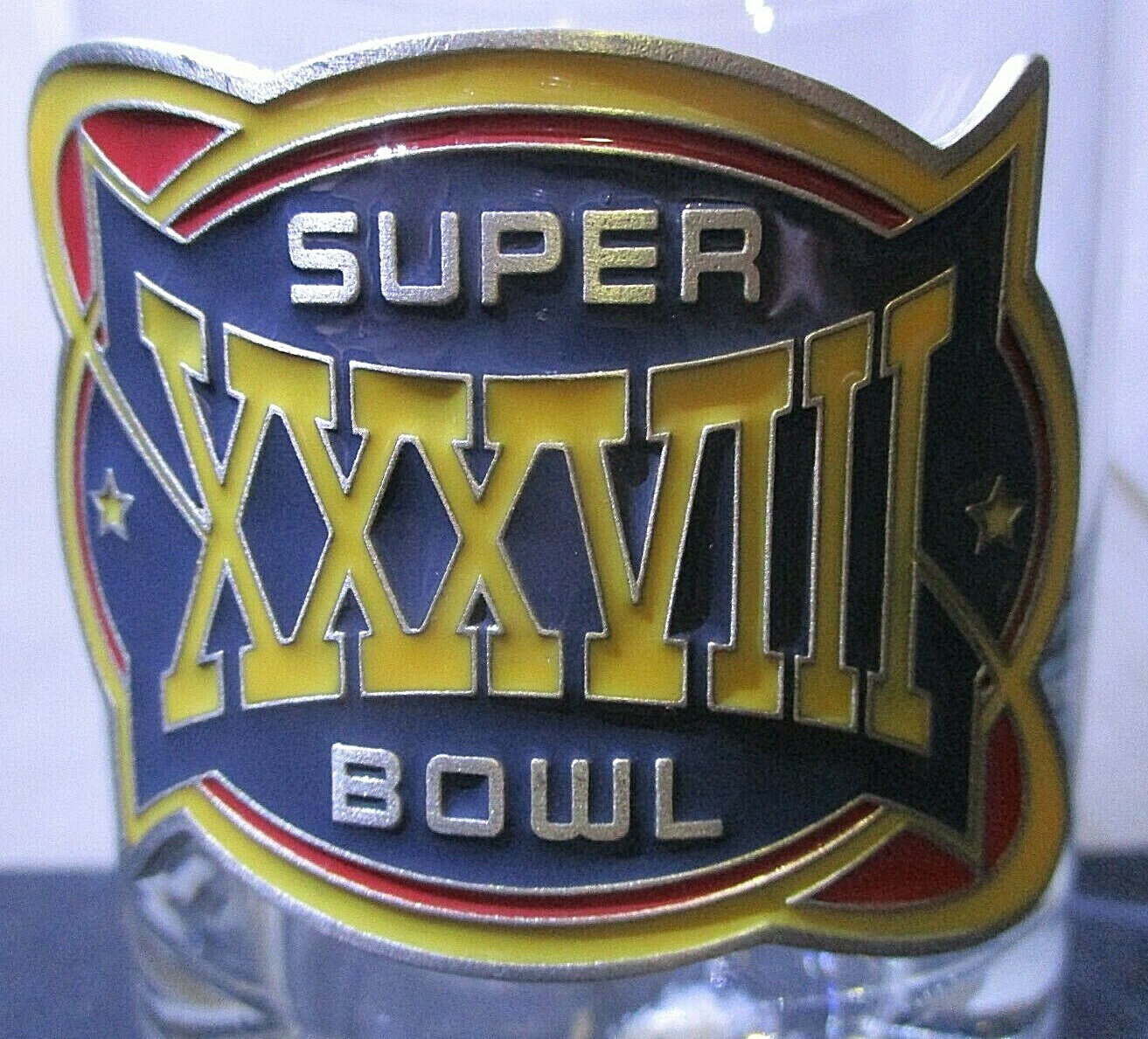 Super Bowl XXXVIII, 2004, NFL Glass, Metal, Logo Football – Tom Brady Patriots