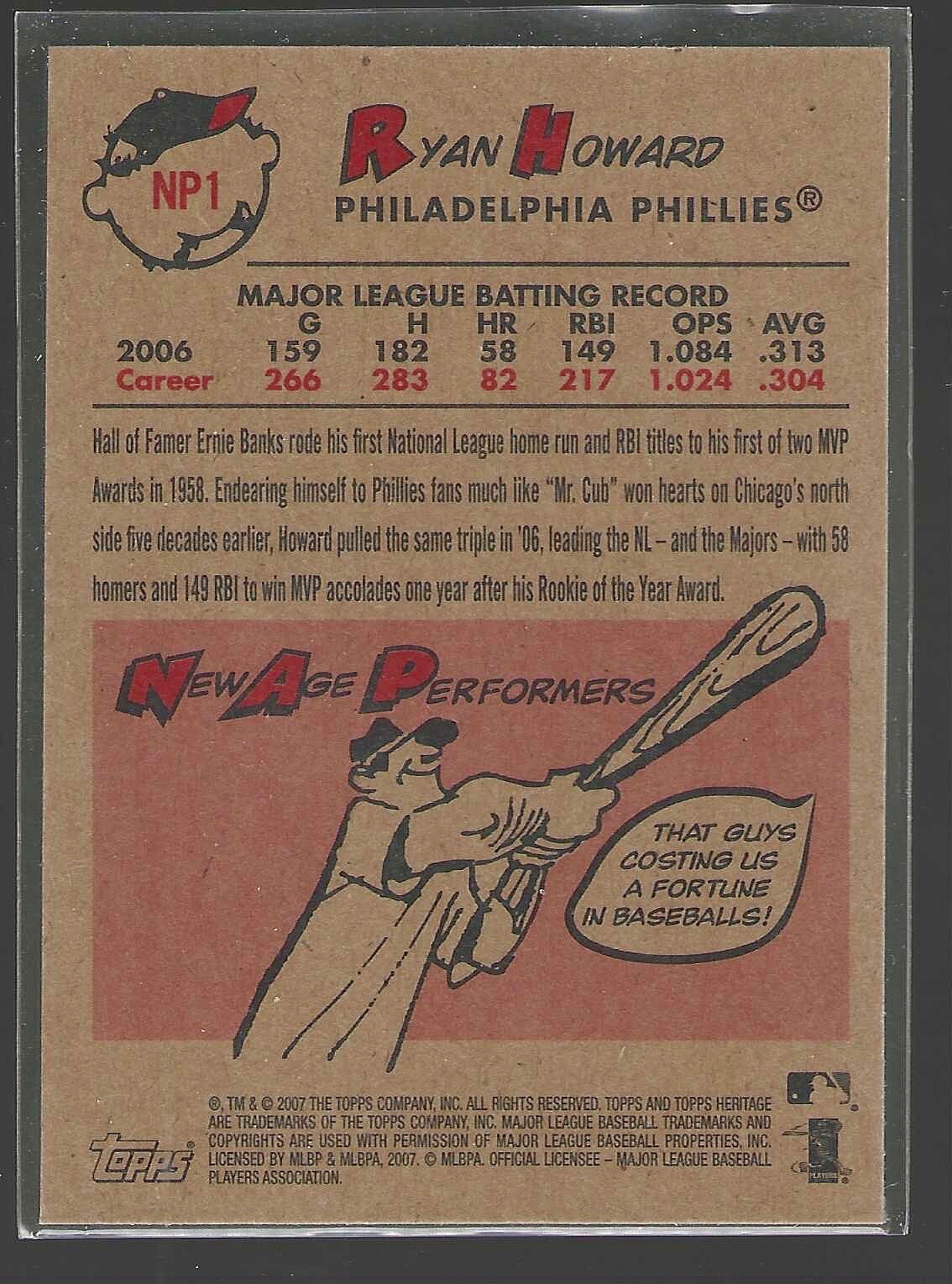 Ryan Howard 2007 Topps Heritage New Age Performers Card# NP-1