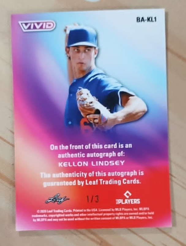 2026 Leaf Vivid Kellon Lindsey Refractor 1/3 AUTO Rookie RC DODGERS #BA-KL1